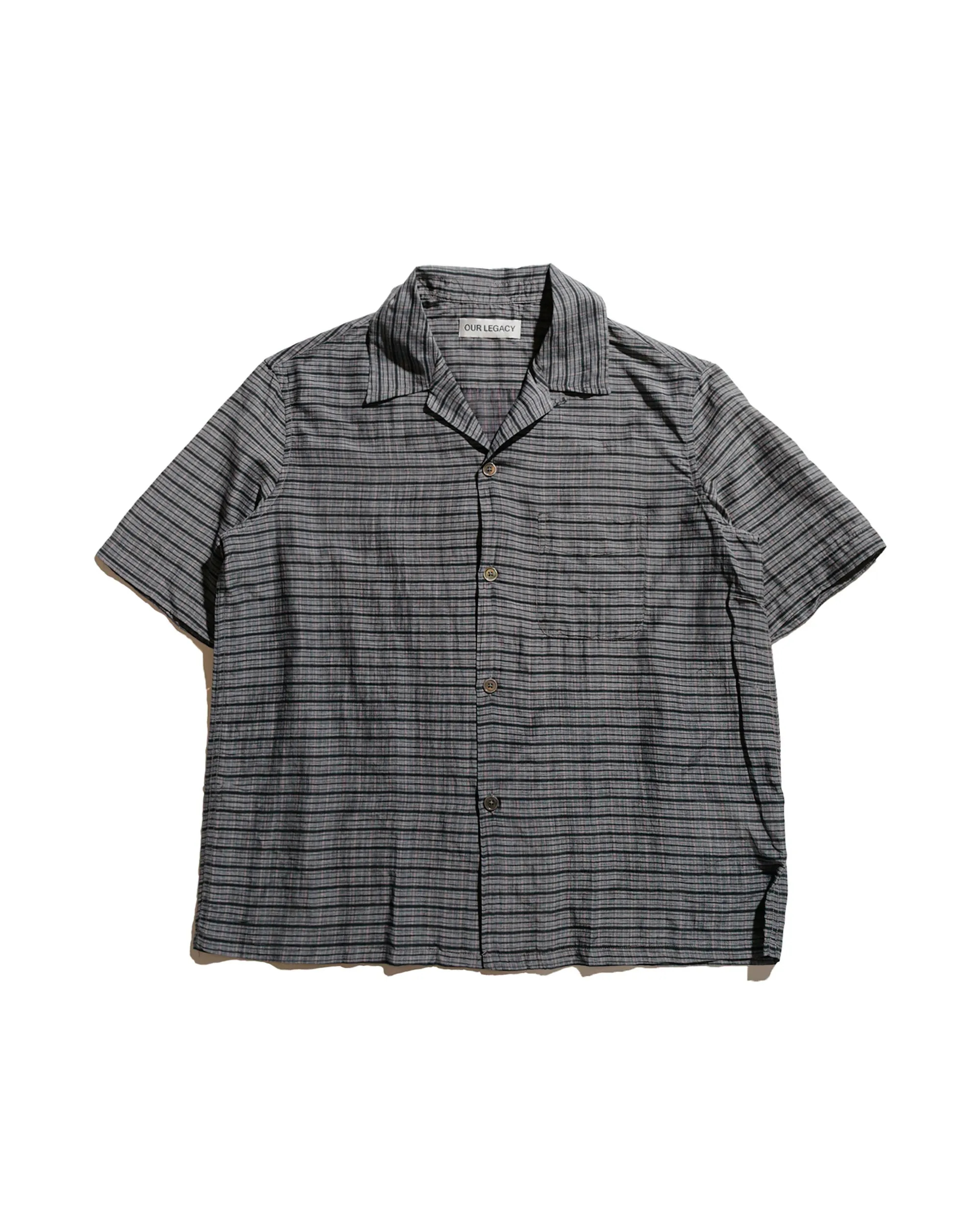 Our Legacy Heusen Shirt Shortsleeve Picnic Check Cotton Silk Minimalist Style Gradient effect