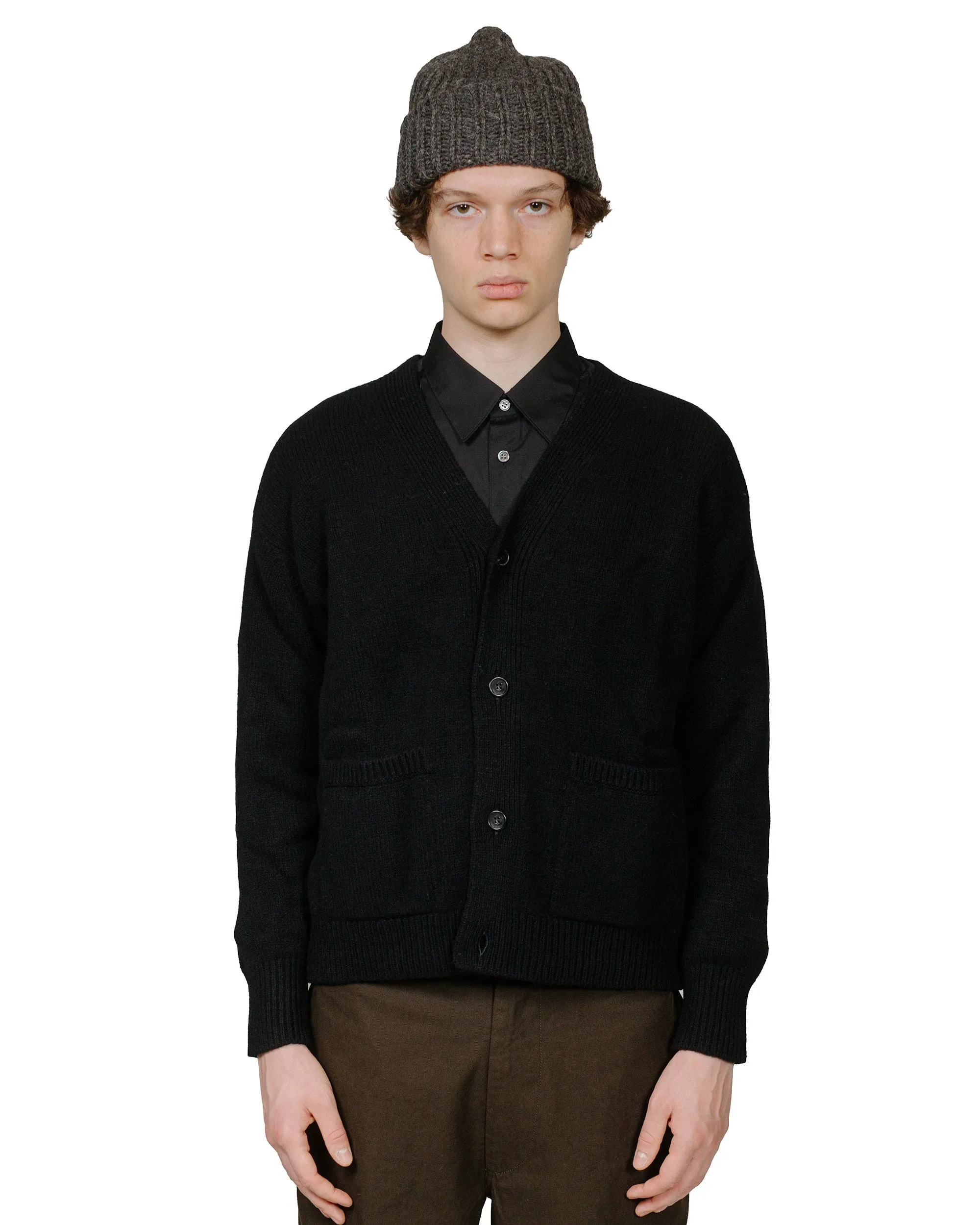 Cozy Trend pearl accents Margaret Howell Boxy Cardigan Geelong Black