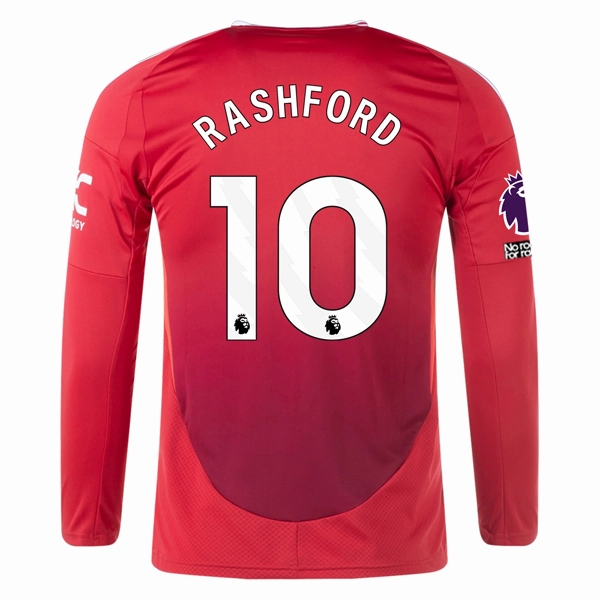 adidas Manchester United Marcus Rashford Long Sleeve Home Jersey w/ EPL   No Room For Racism Patches24/25 (Red) Cozy Comfort