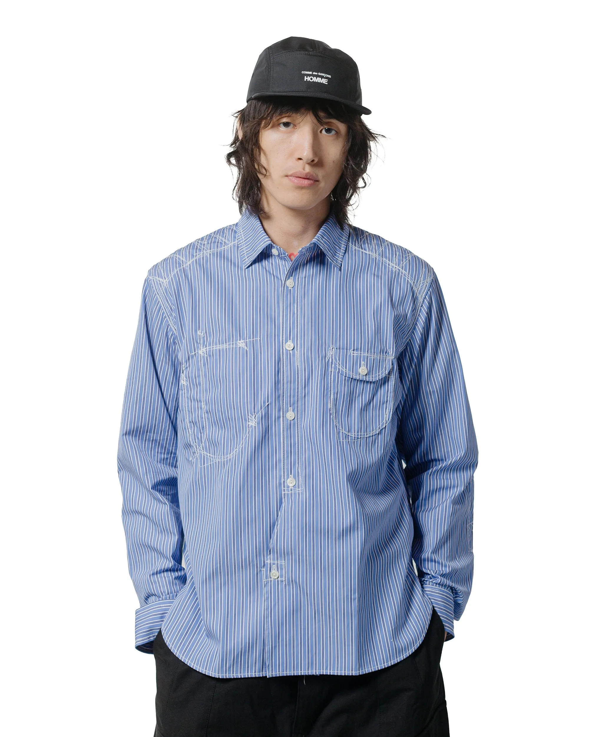 bohemian flair Junya Watanabe MAN Stitch Stripe Shirt Blue