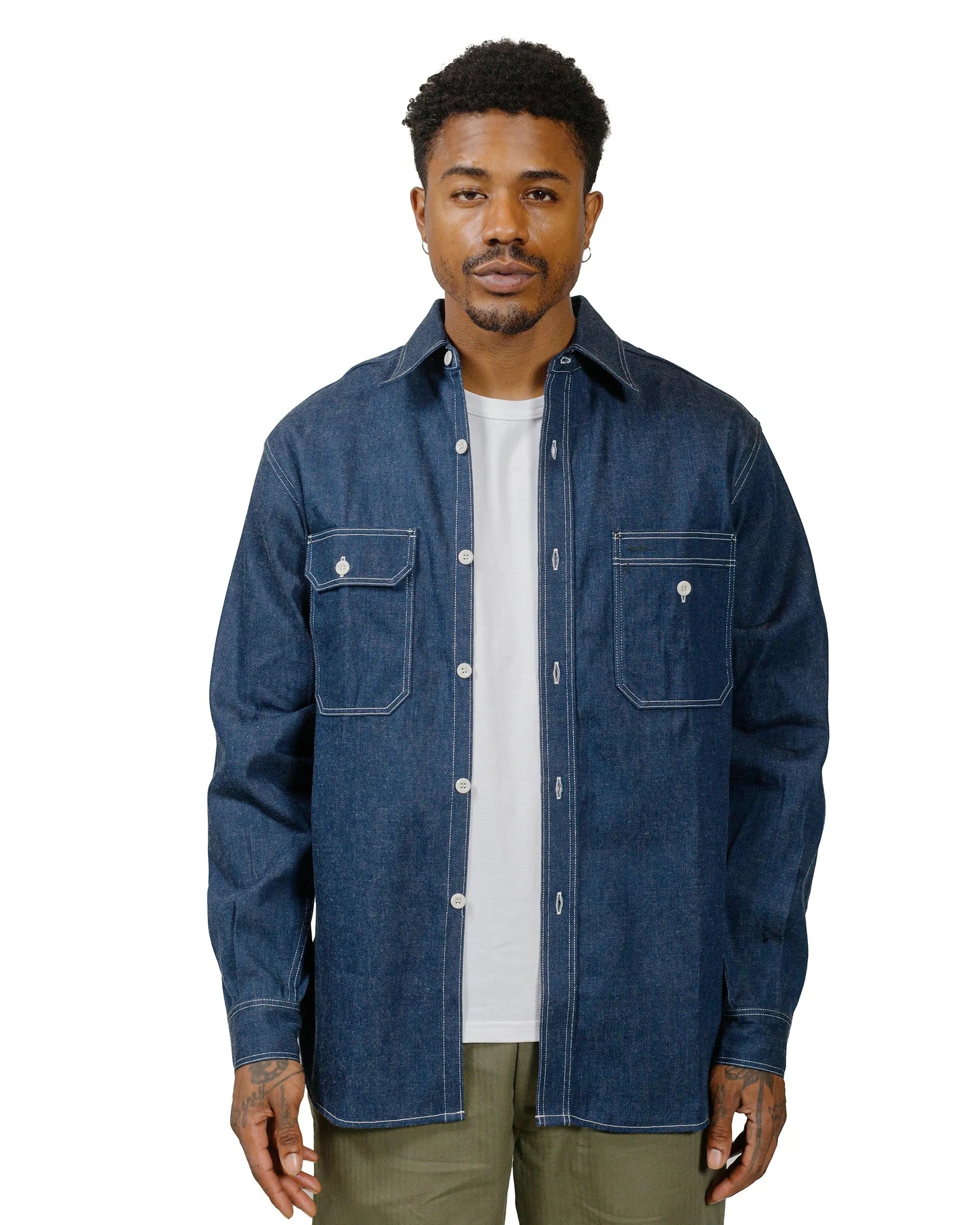 The Real McCoy's MS22103 8HU Denim Serviceman Shirt Indigo Easy Care