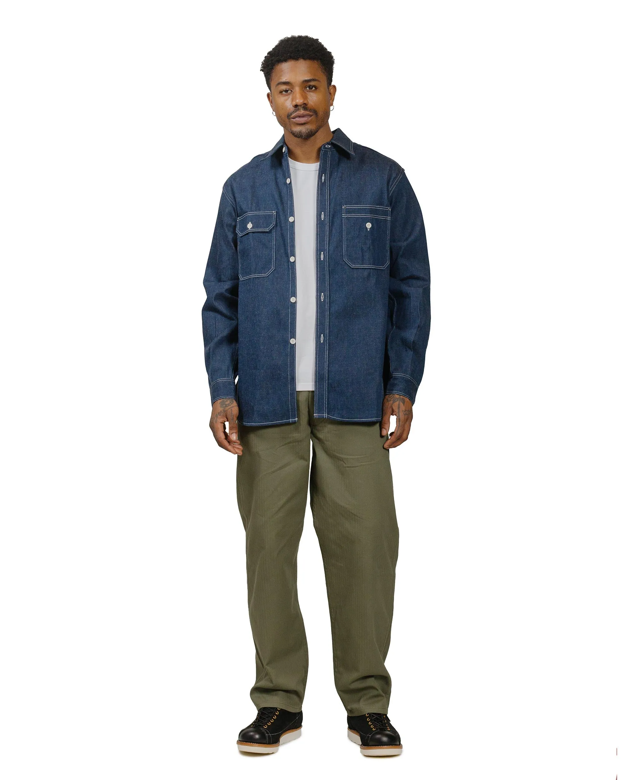 Stretchy Cloth Rooftop Bar The Real McCoy's MS22103 8HU Denim Serviceman Shirt Indigo