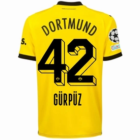 Puma Borussia Dortmund G?ktan G??rp??z Home Jersey w/ Champions League Patches 23/24 (Cyber Yellow/Puma Black) Play Ready