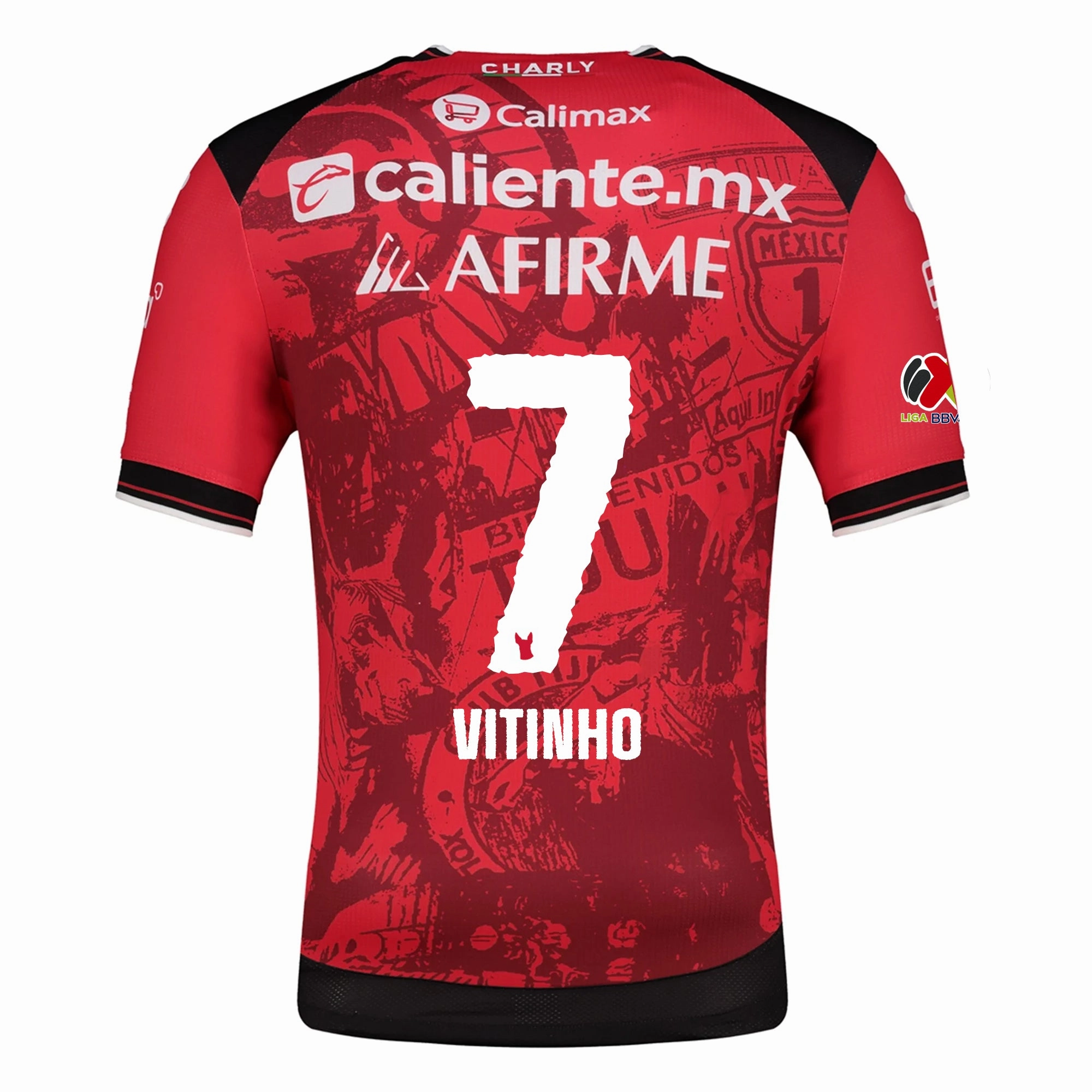 Charly Vitinho Men's Club Tijuana Xolos Home Jersey 25/26 w/ BBVA MX Patch (Red/Black) Dynamic Style High Elasticity Cloth