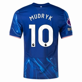 Seamless Stitching Design Nike Chelsea Mykhailo Mudryk Home Jersey w/ EPL   No Room For Racism Patches 24/25 (Rush Blue/Team Orange)