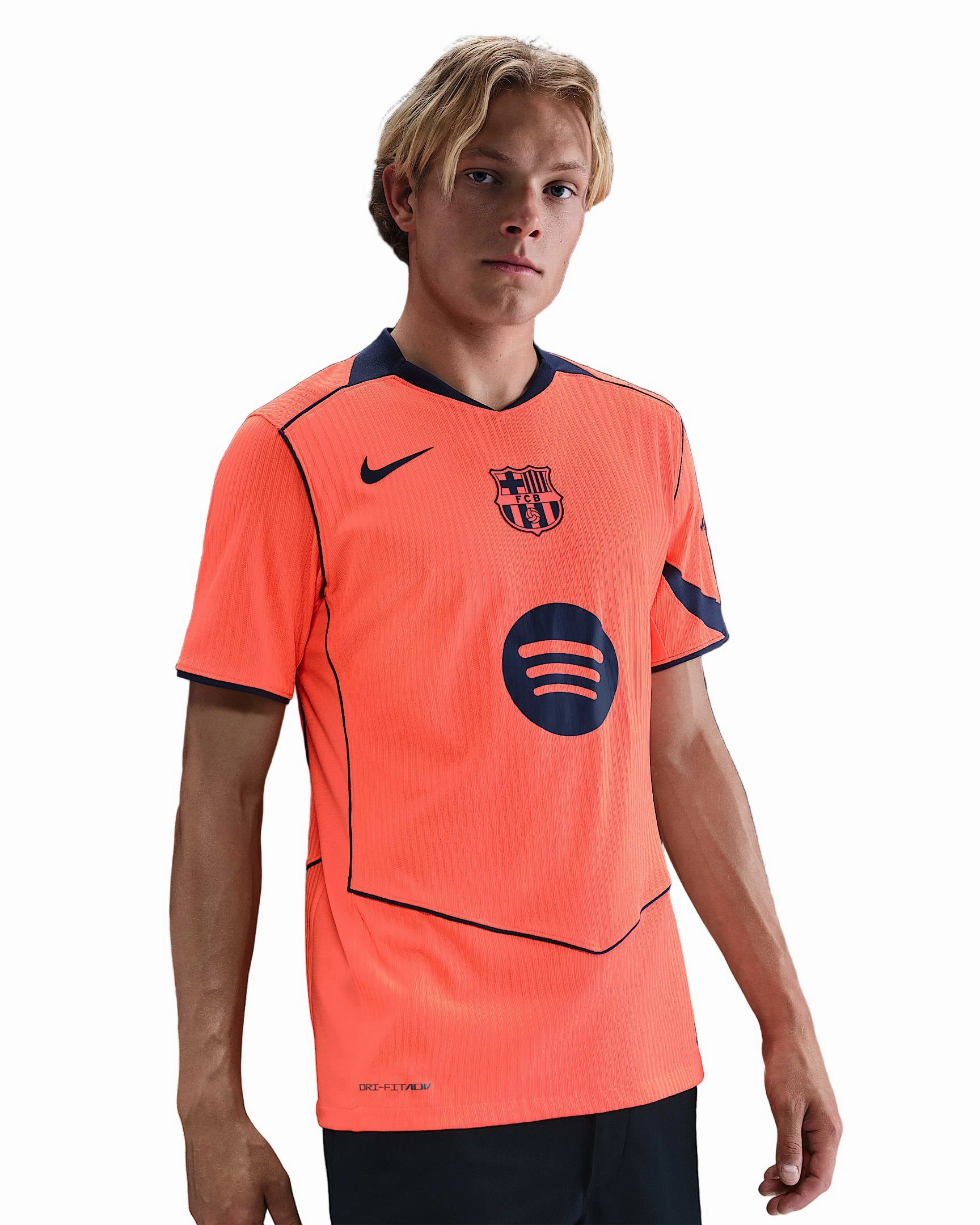 Nike Lamine Yamal FC Barcelona Third T90 Authentic Jersey 25/26 w/ Champions League Patches (Bright Mango/Midnight Navy) Fit Tech