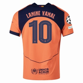 Active Hours Nike Lamine Yamal FC Barcelona Third T90 Authentic Jersey 25/26 w/ Champions League Patches (Bright Mango/Midnight Navy)