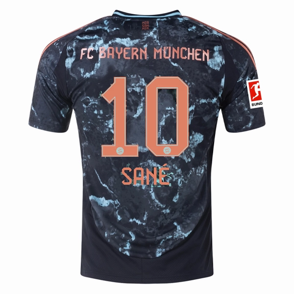 adidas Bayern Munich Leroy Sane Away Jersey w/ Bundesliga Patch 24/25 (Black/Copper/Blue) Stretch Fit Fabric