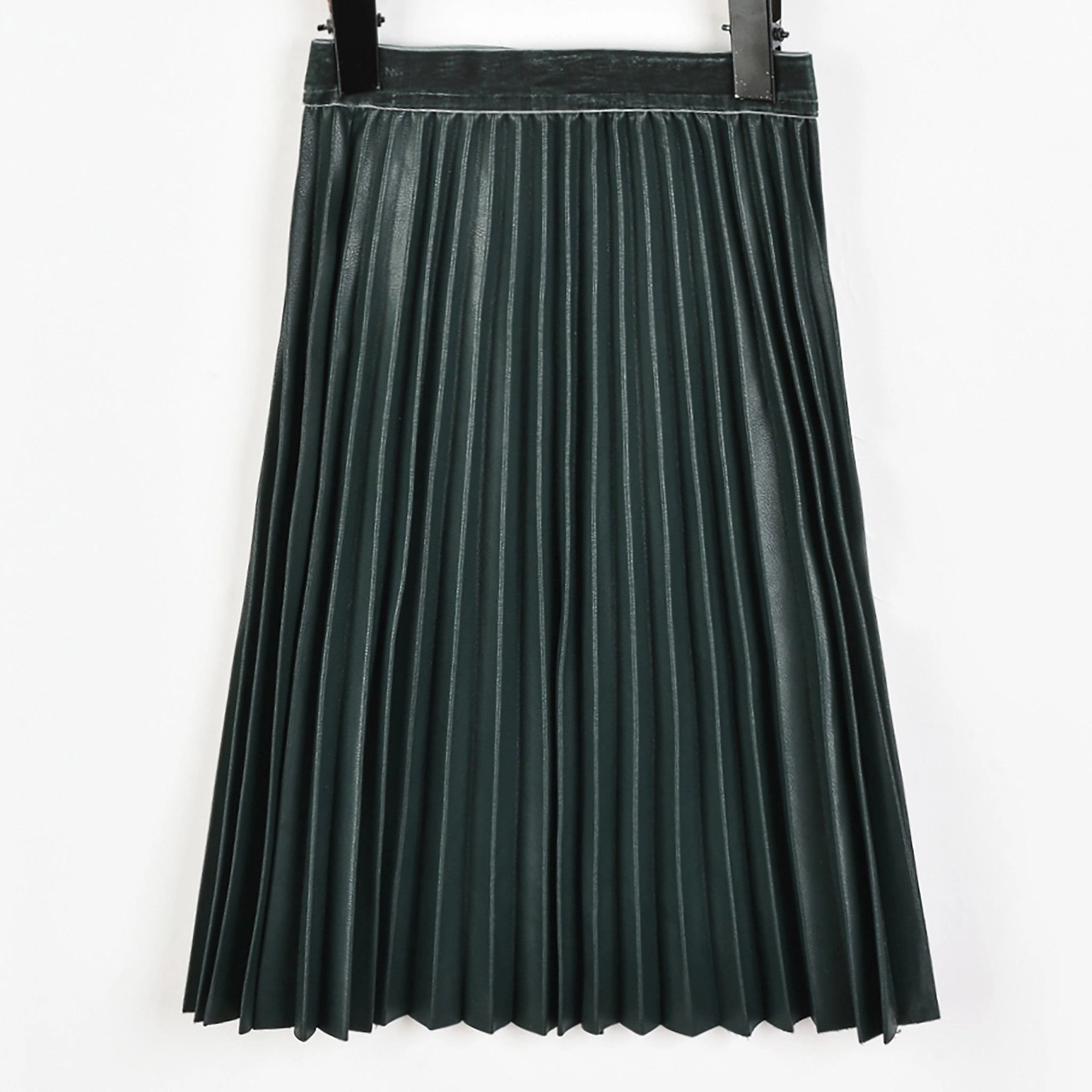 Melange PU Pleated Skirt Neutral Wear Graceful Look