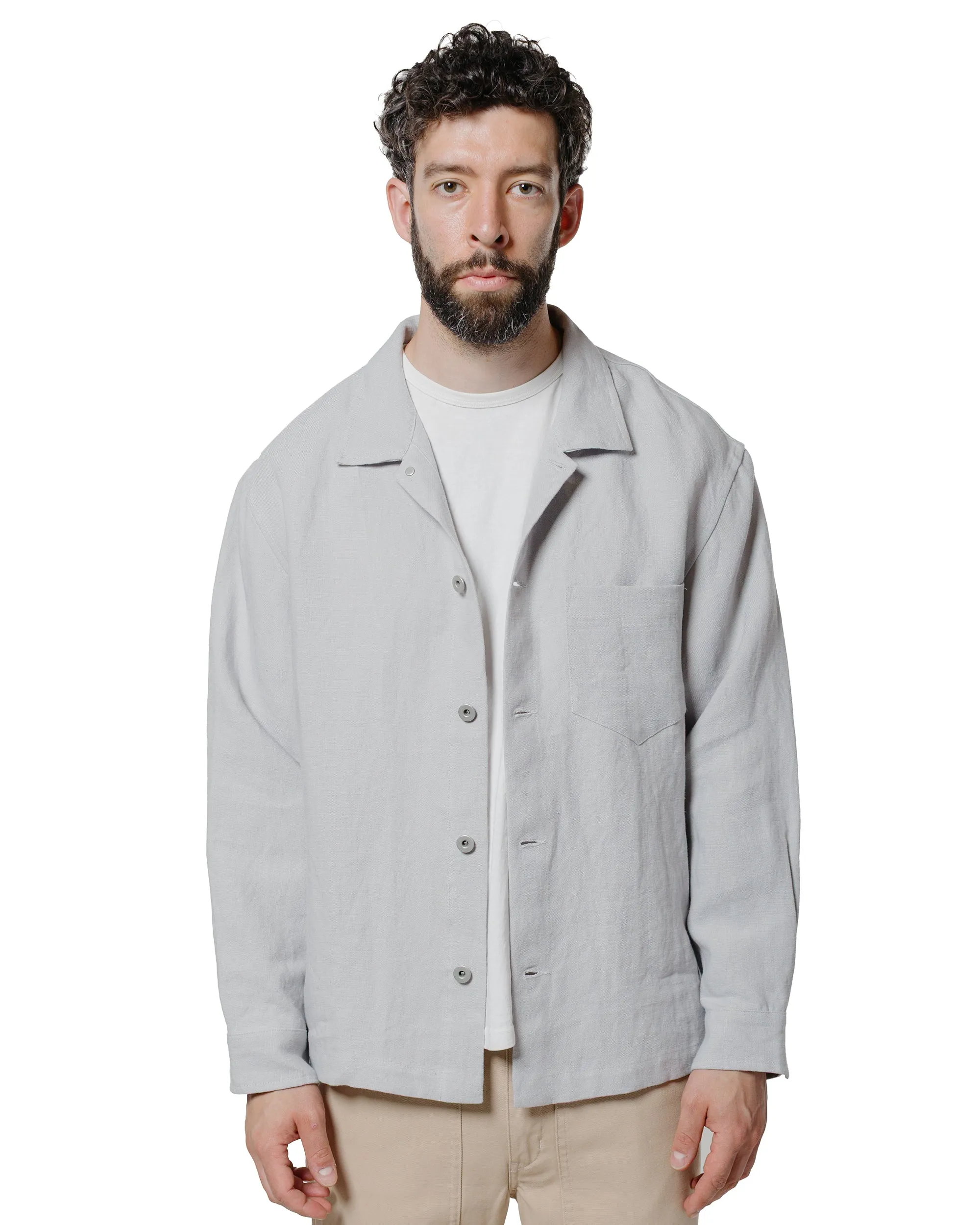 James Coward Travail Shirt Corsica Sky Welterweight Linen Flexible Placket Structure