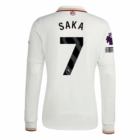 Cool Texture Form Fit adidas Arsenal Bukayo Saka Third Long Sleeve Jersey w/ EPL   No Room For Racism 25/26 (White/Burgundy)
