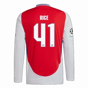 Lean Motion Sport Inspired adidas Arsenal Declan Rice Home Long Sleeve Jersey w/ Champions League Patches 24/25 (Better Scarlet/White)