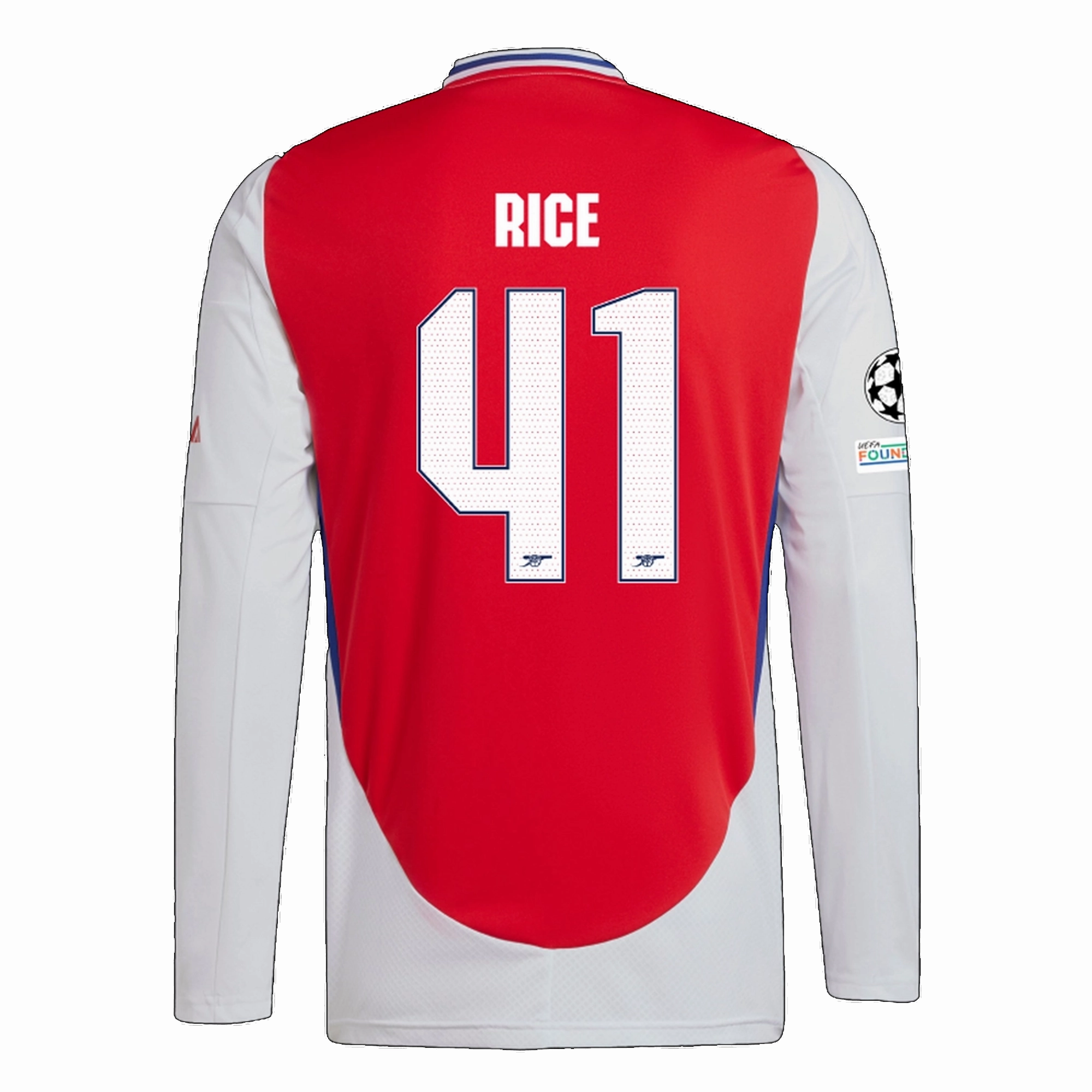Dry Layer Eco Friendly Material adidas Arsenal Declan Rice Home Long Sleeve Jersey w/ Champions League Patches 24/25 (Better Scarlet/White)