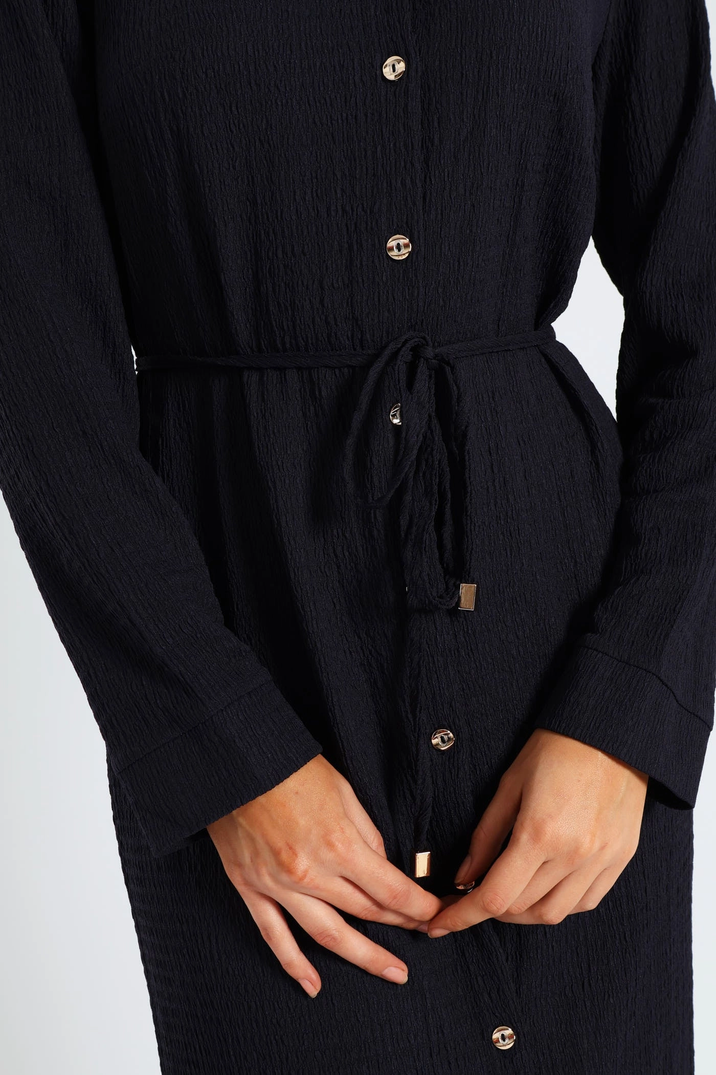 Lounge Cut Style Moment Belted Crinkle Midi Shirt Dress - Navy