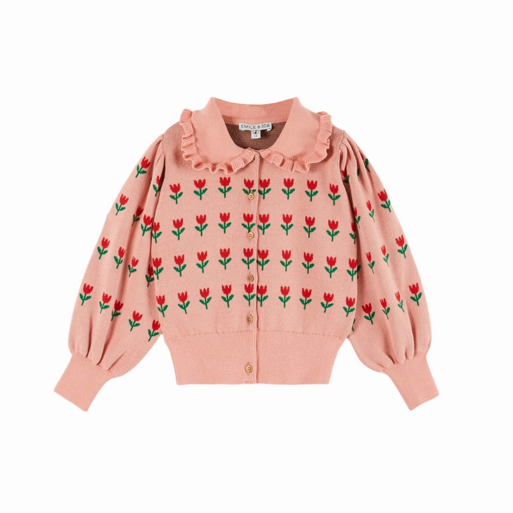 Roll up sleeves Street Ready Emile et Ida Flower Cardigan, Blossom