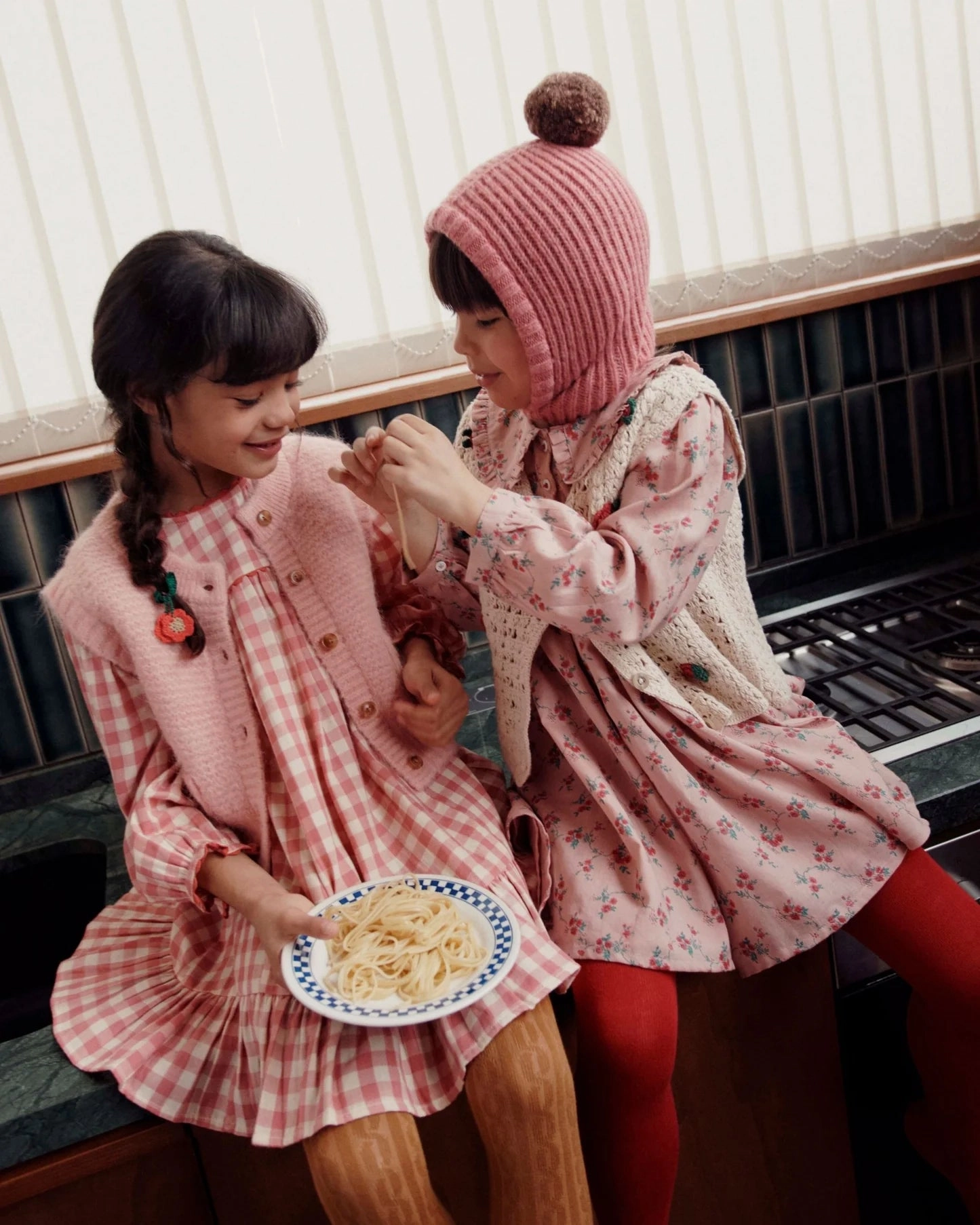 Coral Soft Silky texture Emile et Ida Gauze Vichy Dress, Gingham