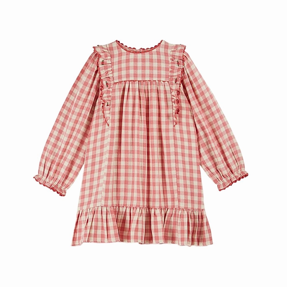 Gemstone-Detail light layering Emile et Ida Gauze Vichy Dress, Gingham
