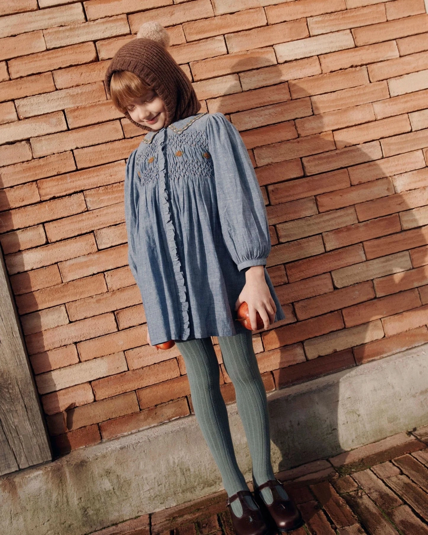 Light Coral Emile et Ida Smocked Dress, Chambray