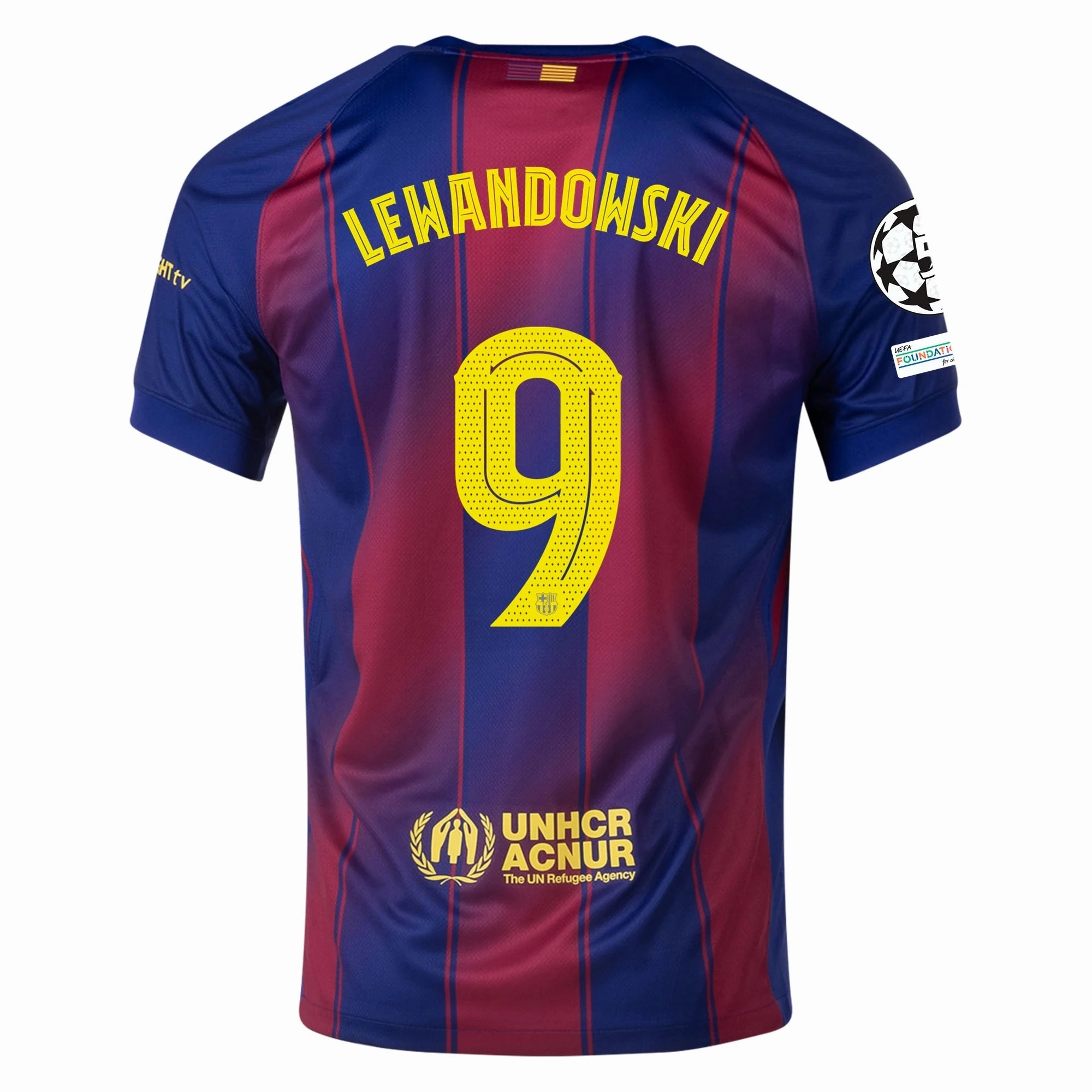 Rush Hour Variable Density Knitting Nike Lewandowski FC Barcelona Home Jersey 25/26 w/ Champions League Patches (Deep Royal Blue/Midwest Gold)