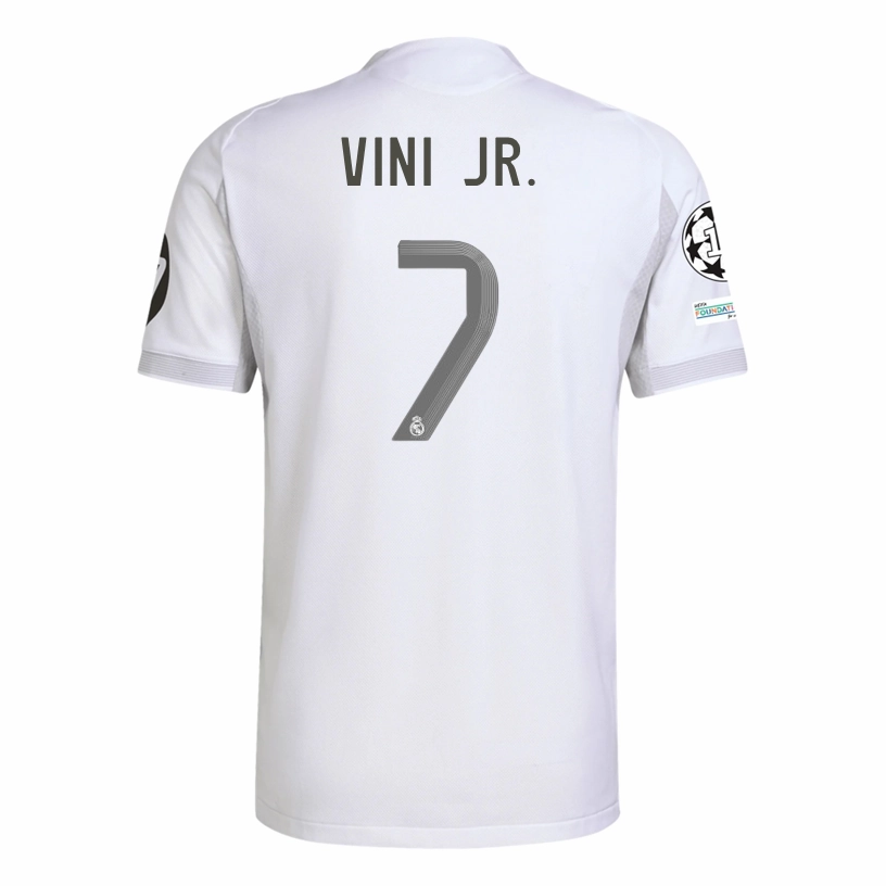 adidas Vini Junior Real Madrid 25/26 Home Jersey w/ Champions League Patches (White) All Day Comfort Fit