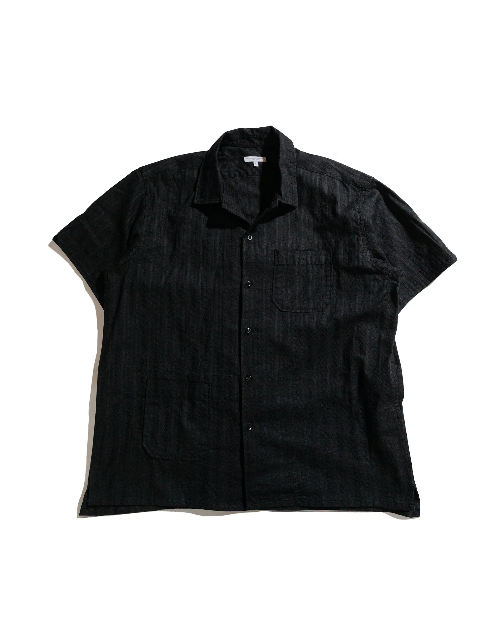 Engineered Garments Camp Shirt Black Cotton Lace Stripe Jacquard Breathable back panel