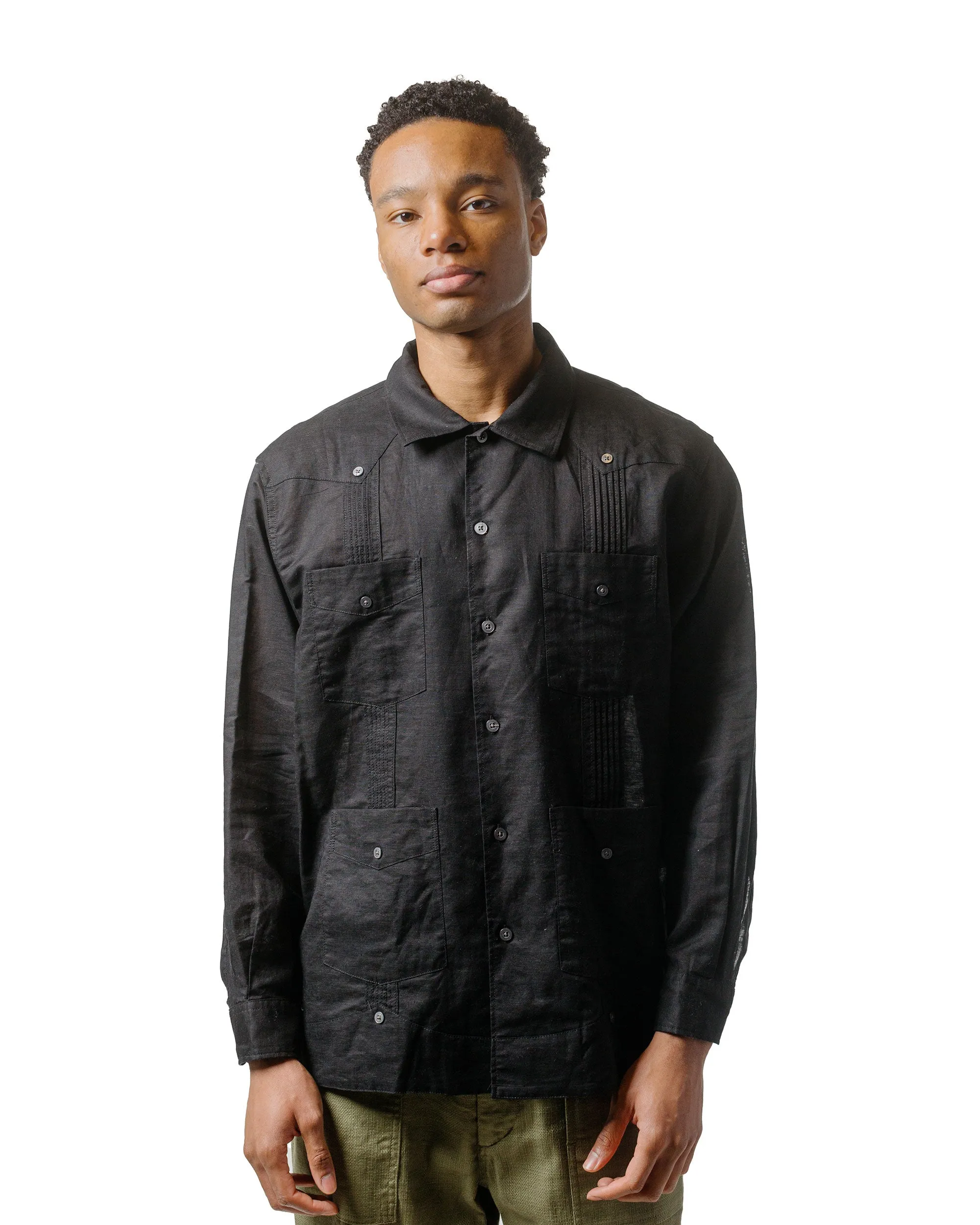 Contrast Stitch Engineered Garments Guayabera Shirt Black Handkerchief Linen