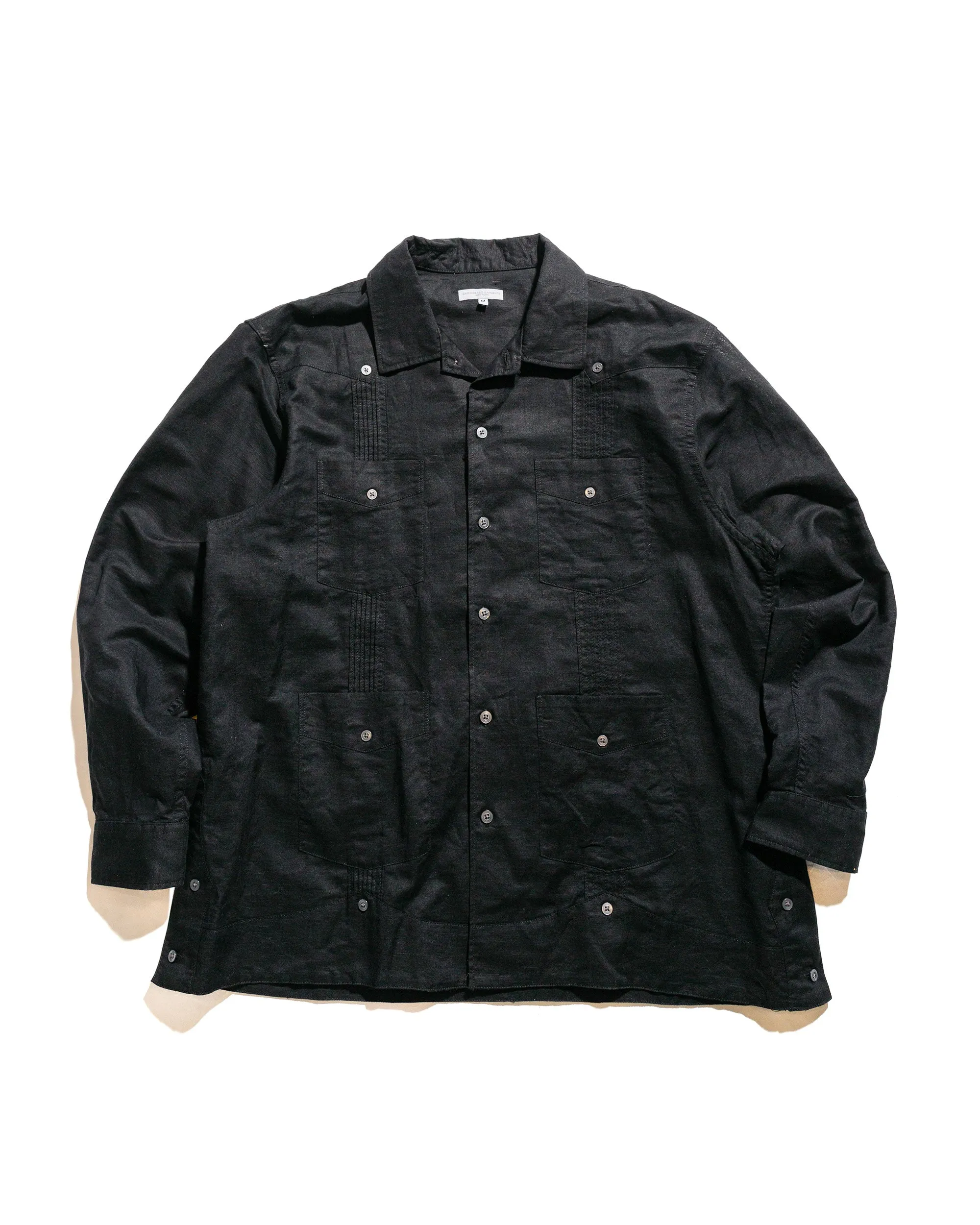 Engineered Garments Guayabera Shirt Black Handkerchief Linen vacation wear Tall friendly