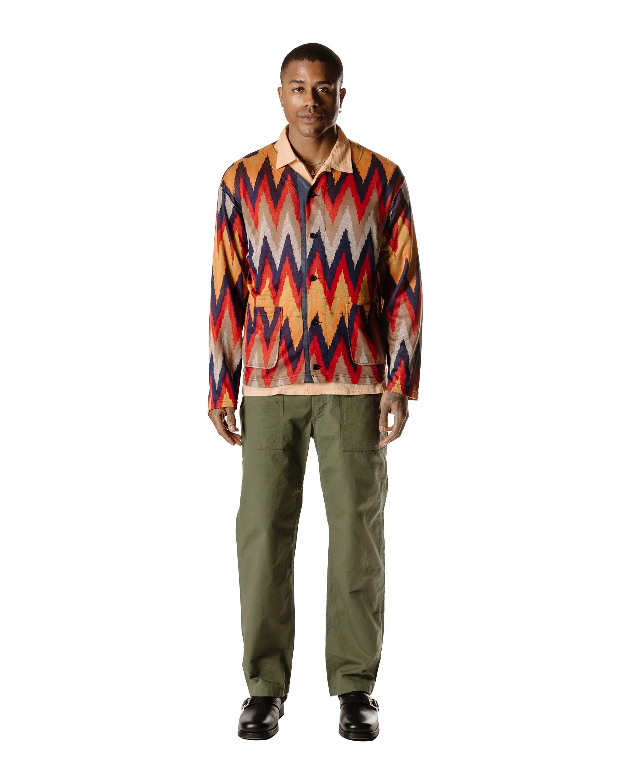 Engineered Garments Knit Cardigan Red/Navy Ikat Knit Basic Hoodie Premium Quality