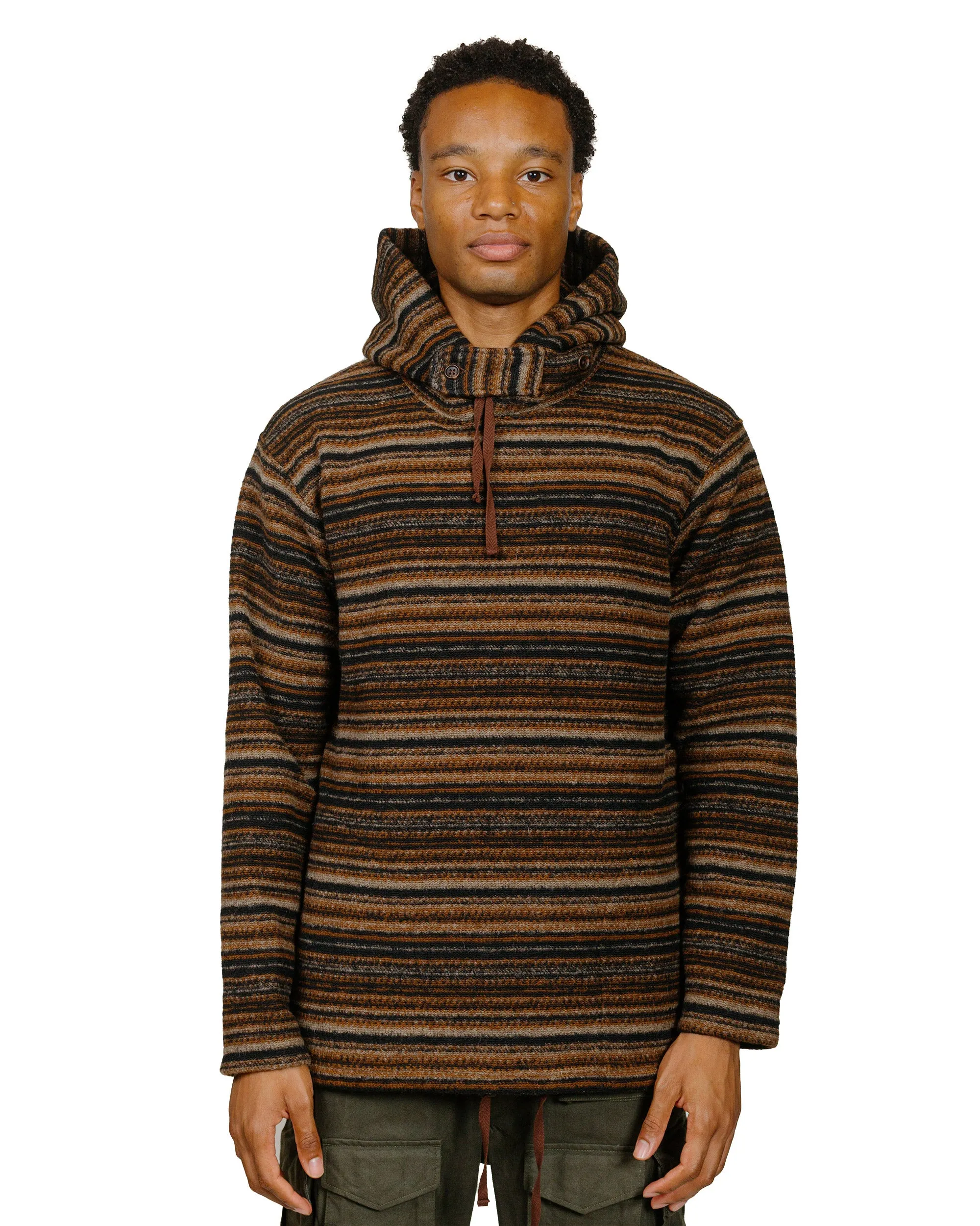 product animal print wildness Engineered Garments Long Sleeve Hoody Brown Fair Isle Stripe Knit Sweater