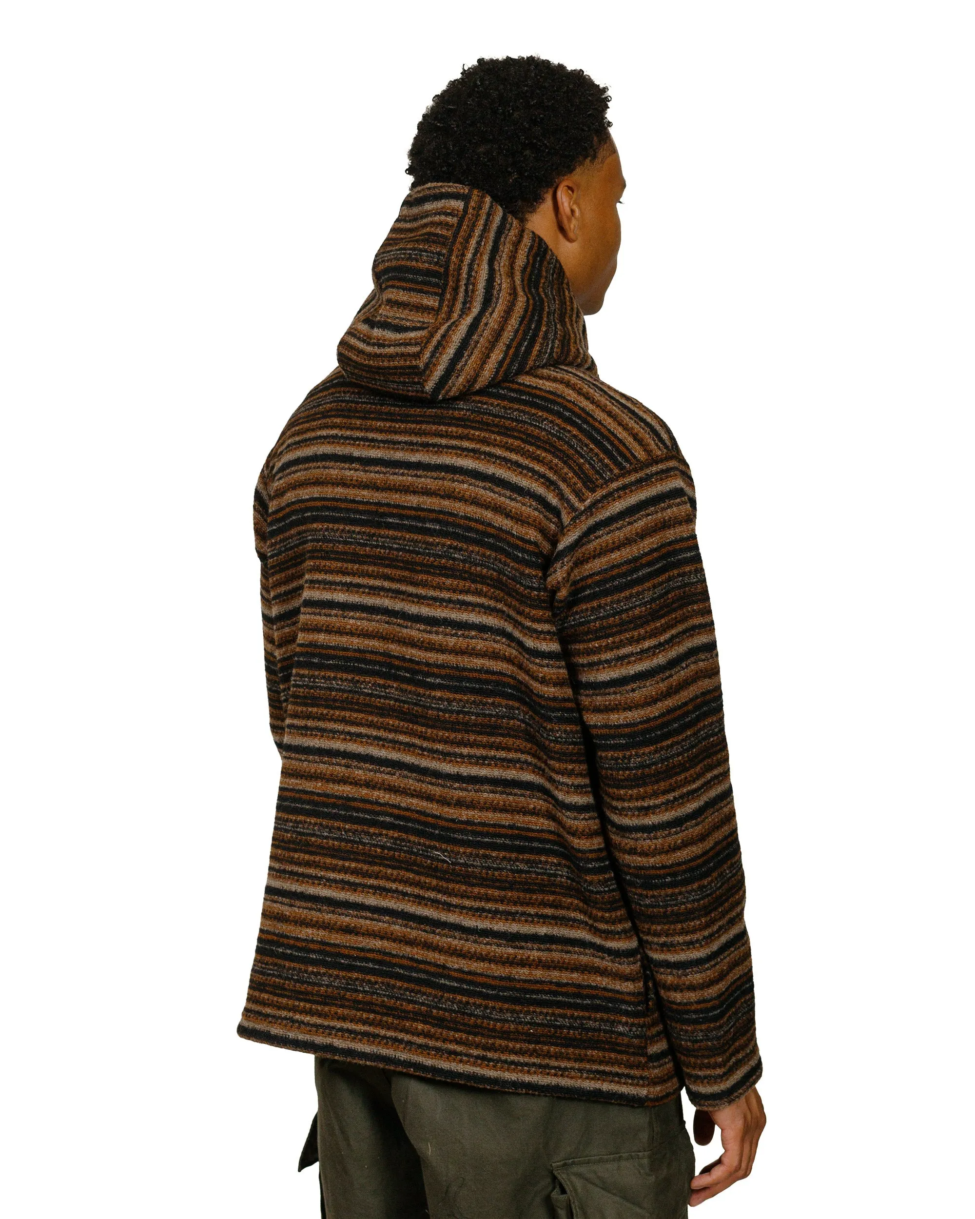 Engineered Garments Long Sleeve Hoody Brown Fair Isle Stripe Knit Sweater Blend