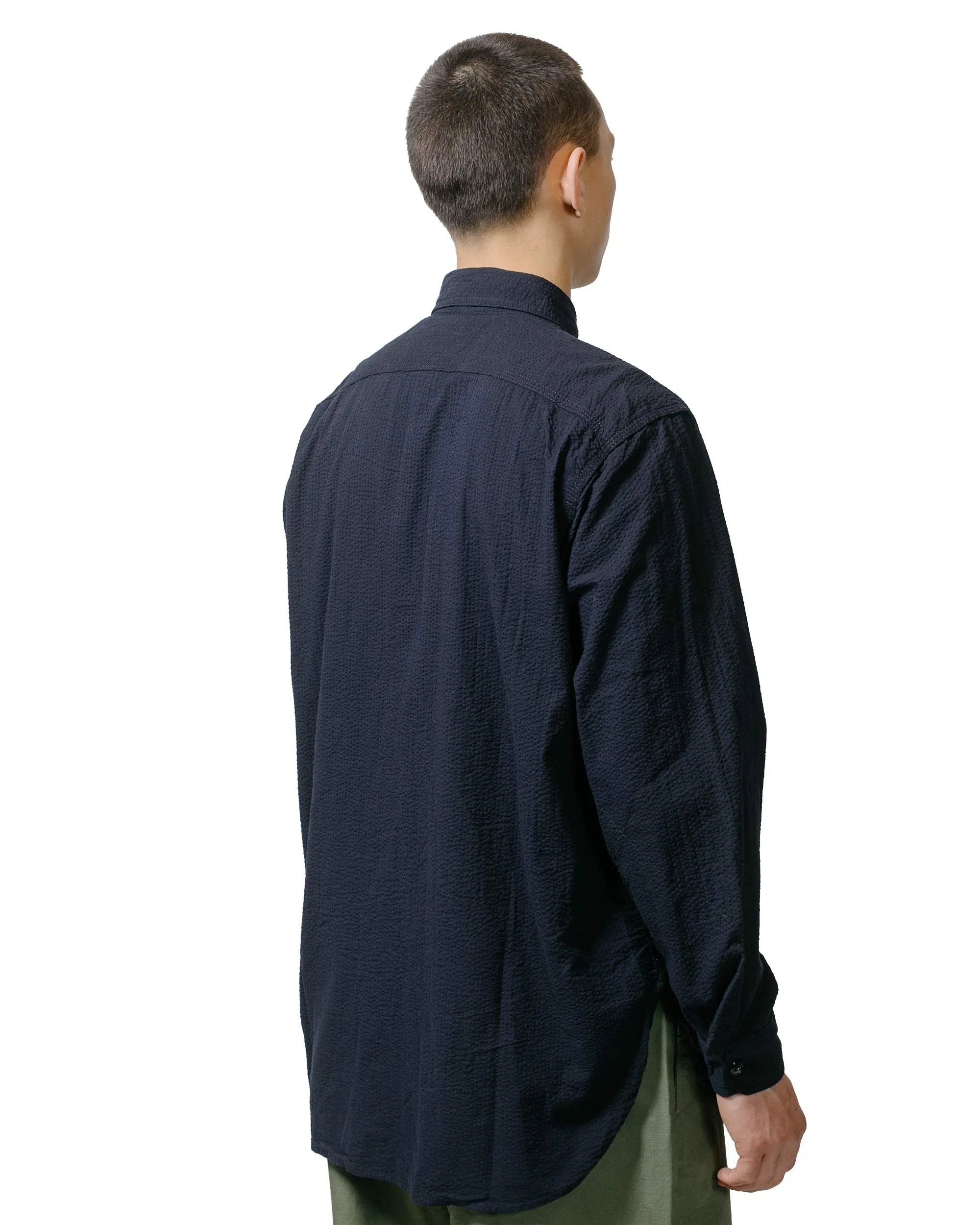Engineered Garments Work Shirt Dark Navy Tone & Tone Seersucker Lakeside Relaxation