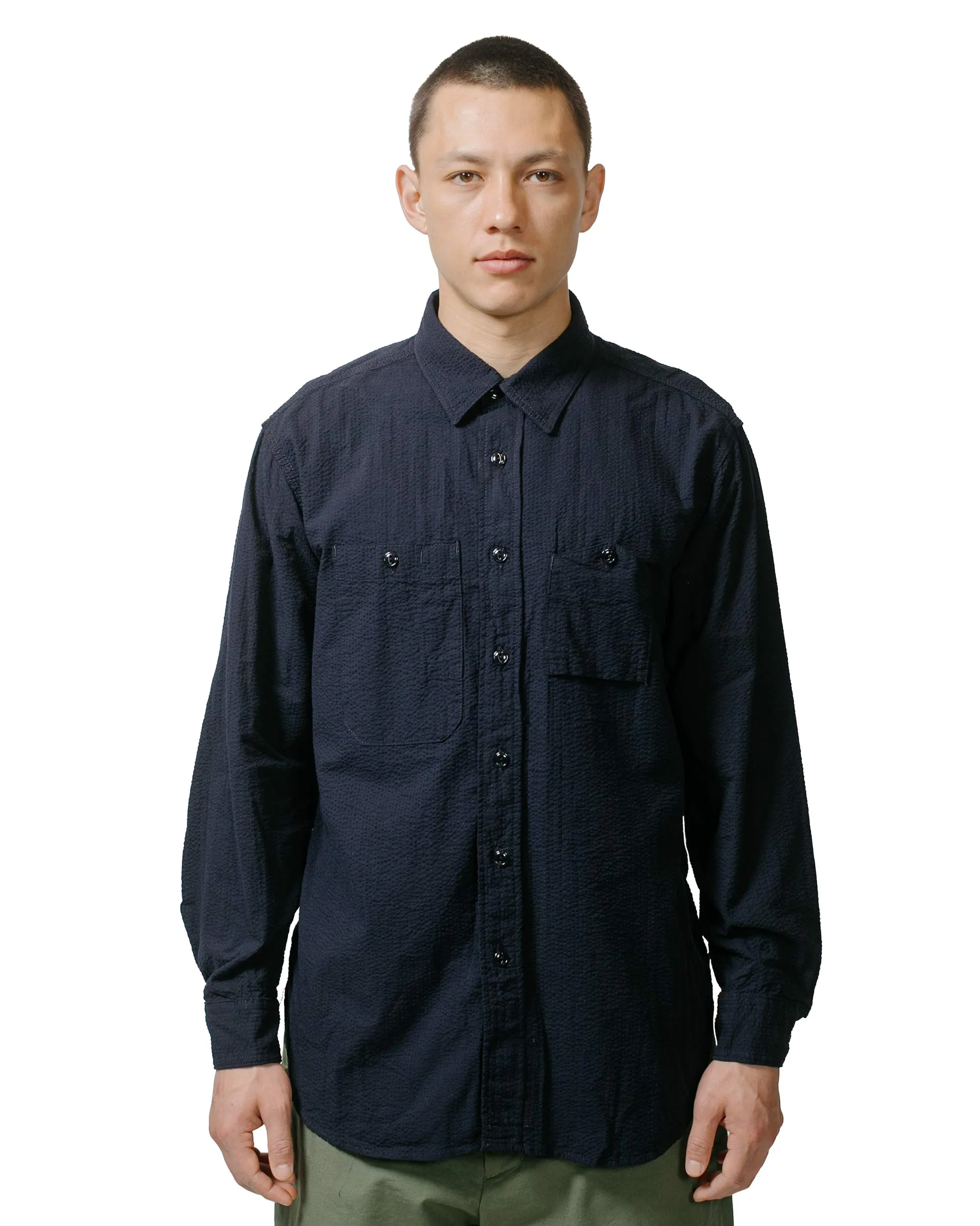 Errand Ready Engineered Garments Work Shirt Dark Navy Tone & Tone Seersucker