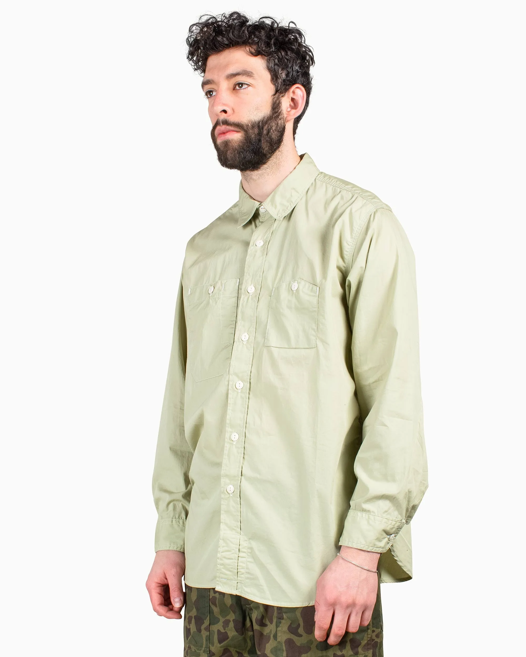 Engineered Garments Work Shirt Lime Superfine Poplin Minimalist fashion Checkered Print