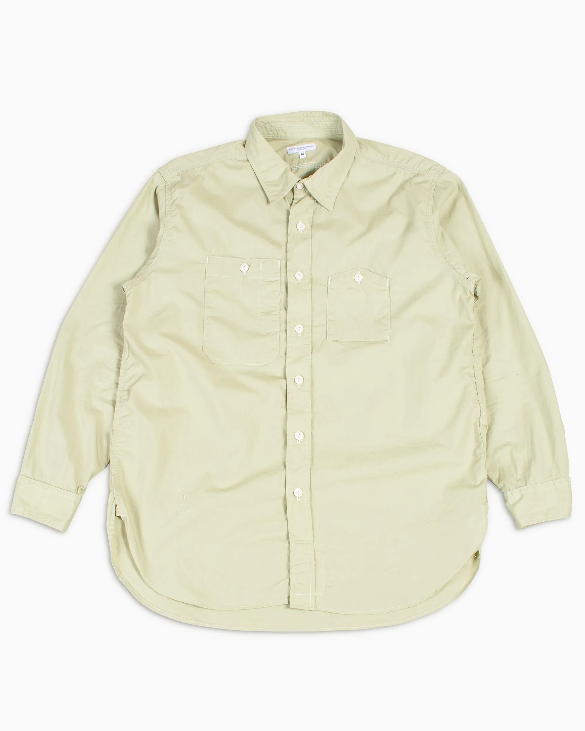 Engineered Garments Work Shirt Lime Superfine Poplin Neutral Toned Stitching Minimalist Design