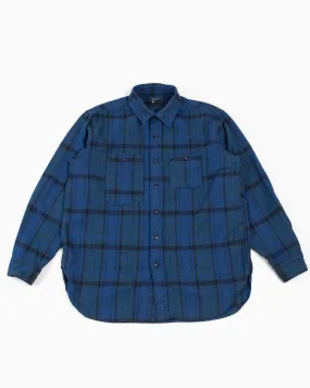 Engineered Garments Work Shirt Navy/Black Plaid Cotton Flannel Two Tone Stitching