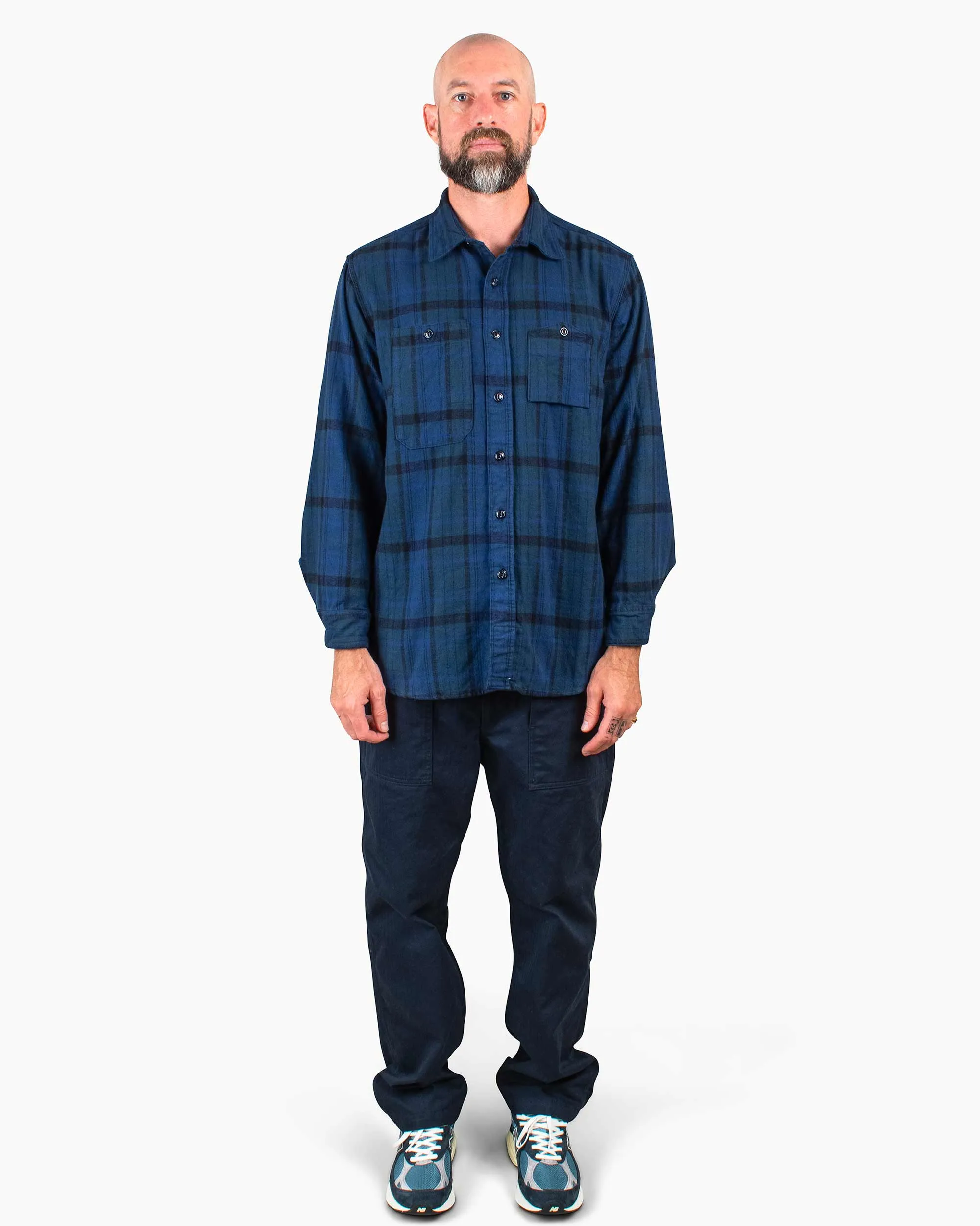 Street Fashion Engineered Garments Work Shirt Navy/Black Plaid Cotton Flannel