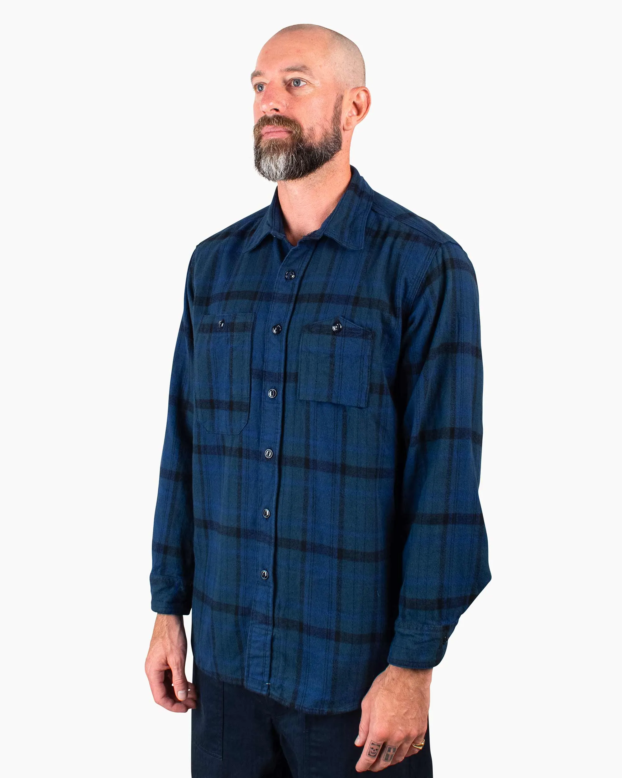 Engineered Garments Work Shirt Navy/Black Plaid Cotton Flannel gender-neutral City Exploration