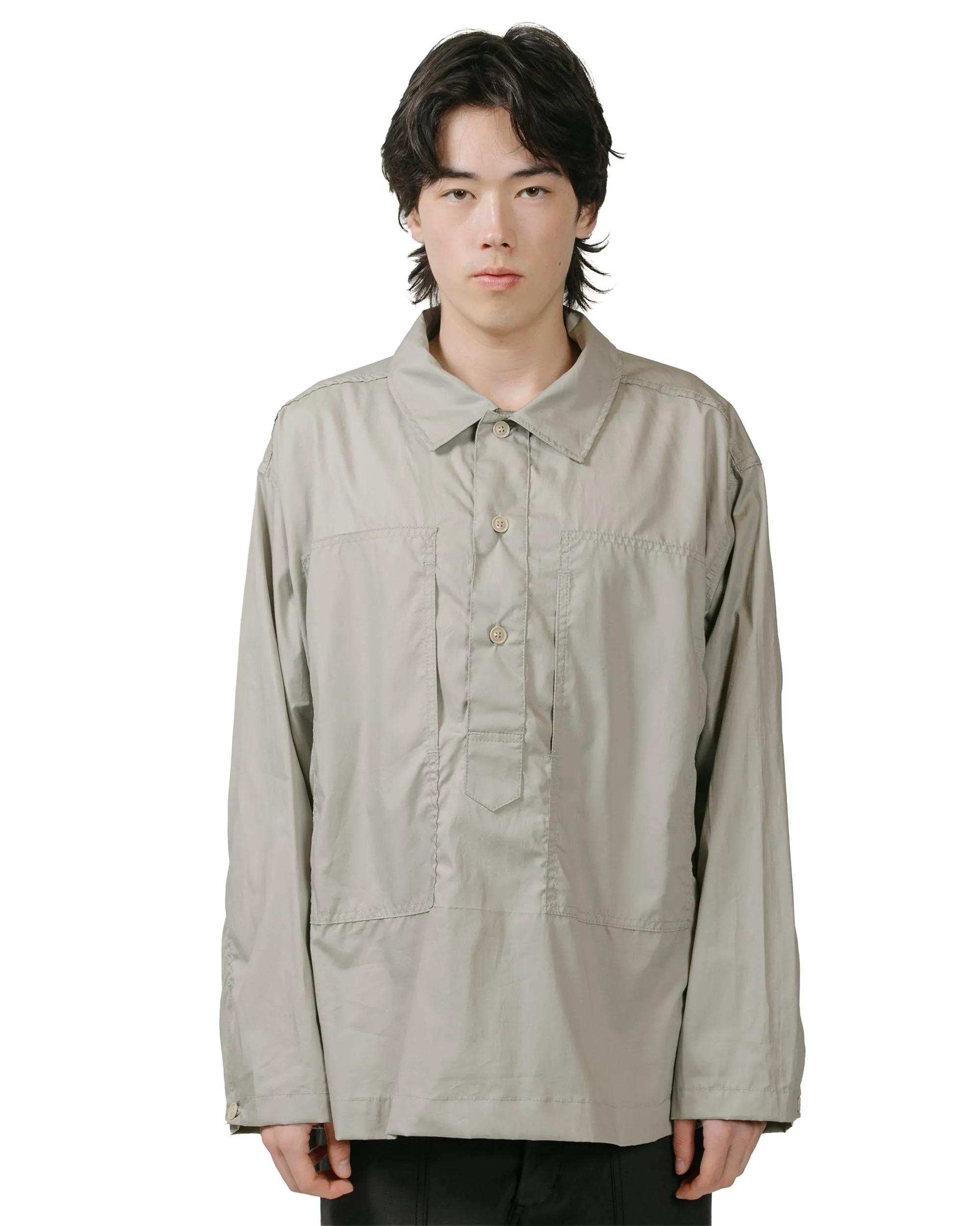 Engineered Garments Workaday Army Pop Over Shirt Light Grey Superfine Poplin Bold Statement Eco Friendly Dye