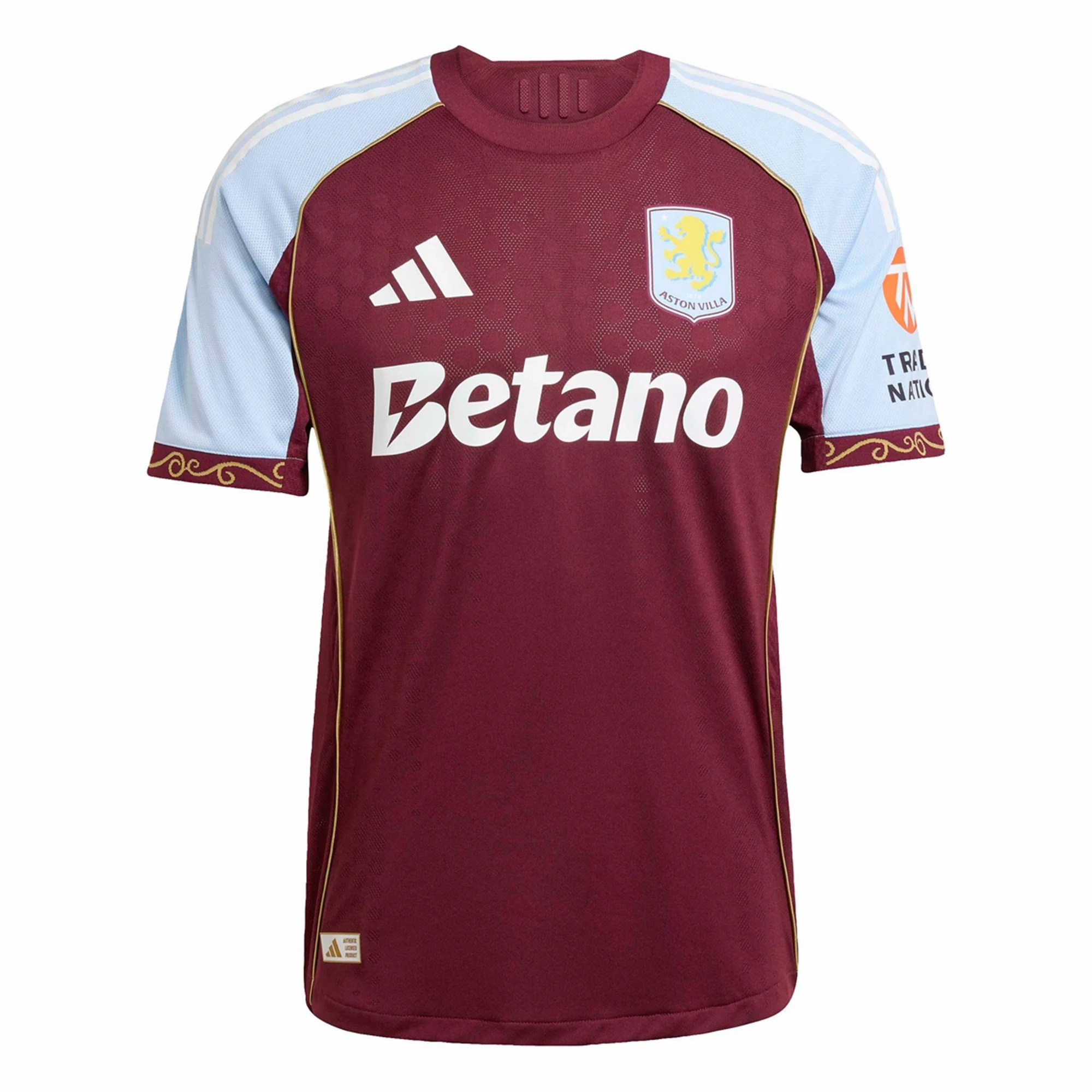 adidas Men's Aston Villa Authentic Home Jersey 25/26 (Maroon/Light Blue) Wind Resistant Outer Layer