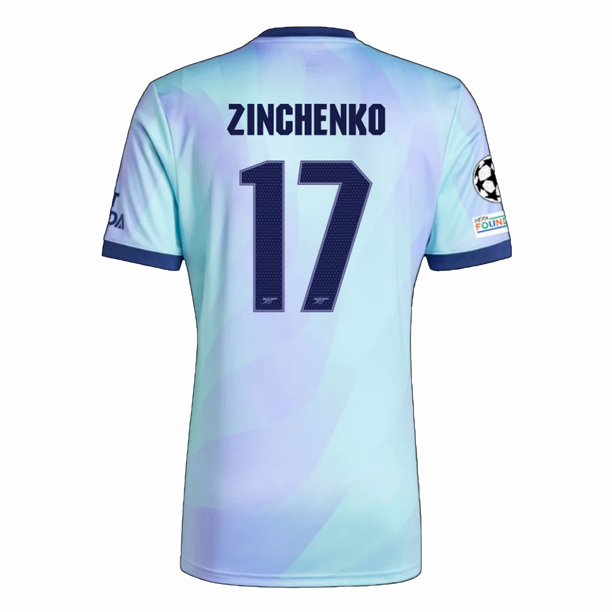 adidas Arsenal Oleksandr Zinchenko Third Jersey w/ Champions League Patches 24/25 (Clear Aqua/Light Flash Purple) Heat Transfer Logos Recycled Polyester Blend