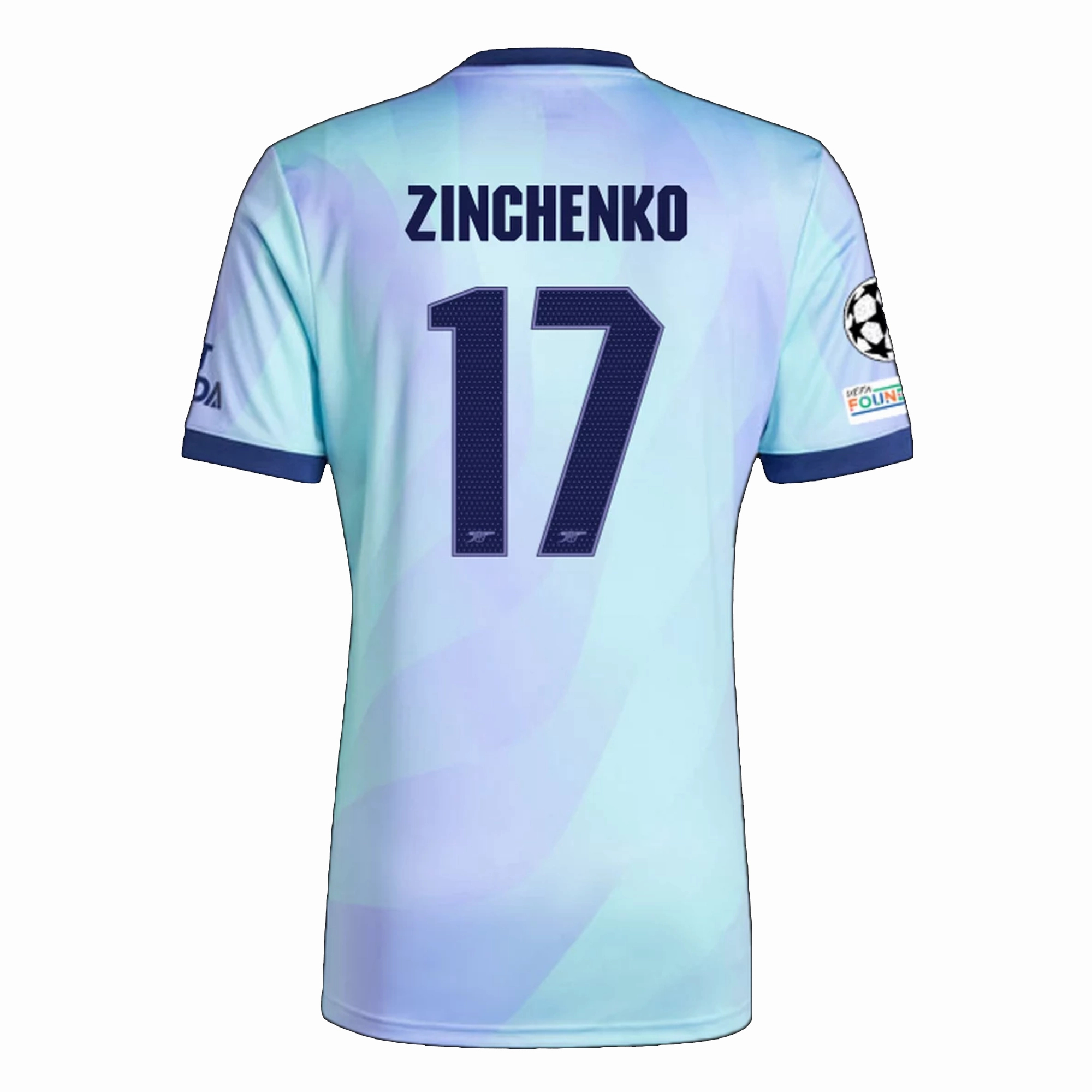 Non Restrictive Silhouette adidas Arsenal Oleksandr Zinchenko Third Jersey w/ Champions League Patches 24/25 (Clear Aqua/Light Flash Purple)