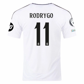 Quick Pull Outdoor Performance adidas Real Madrid Rodrygo Home Jersey 24/25 w/ Champions League Patches (White/Black) (Copy)