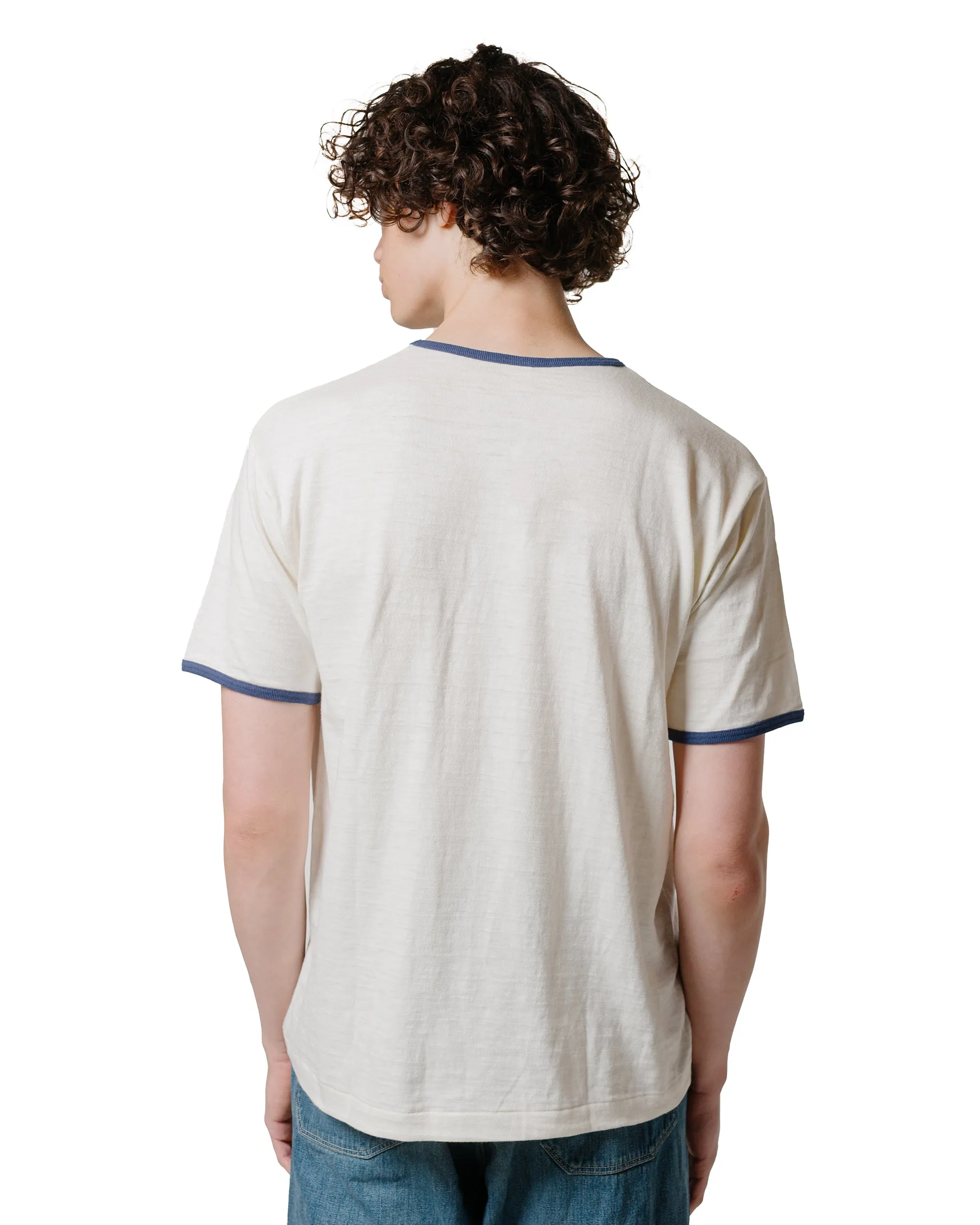 Warehouse Lot. 4059 Ringer T Plain Cream/Navy Airflow Mesh Panels Pre Shrunk Fabric