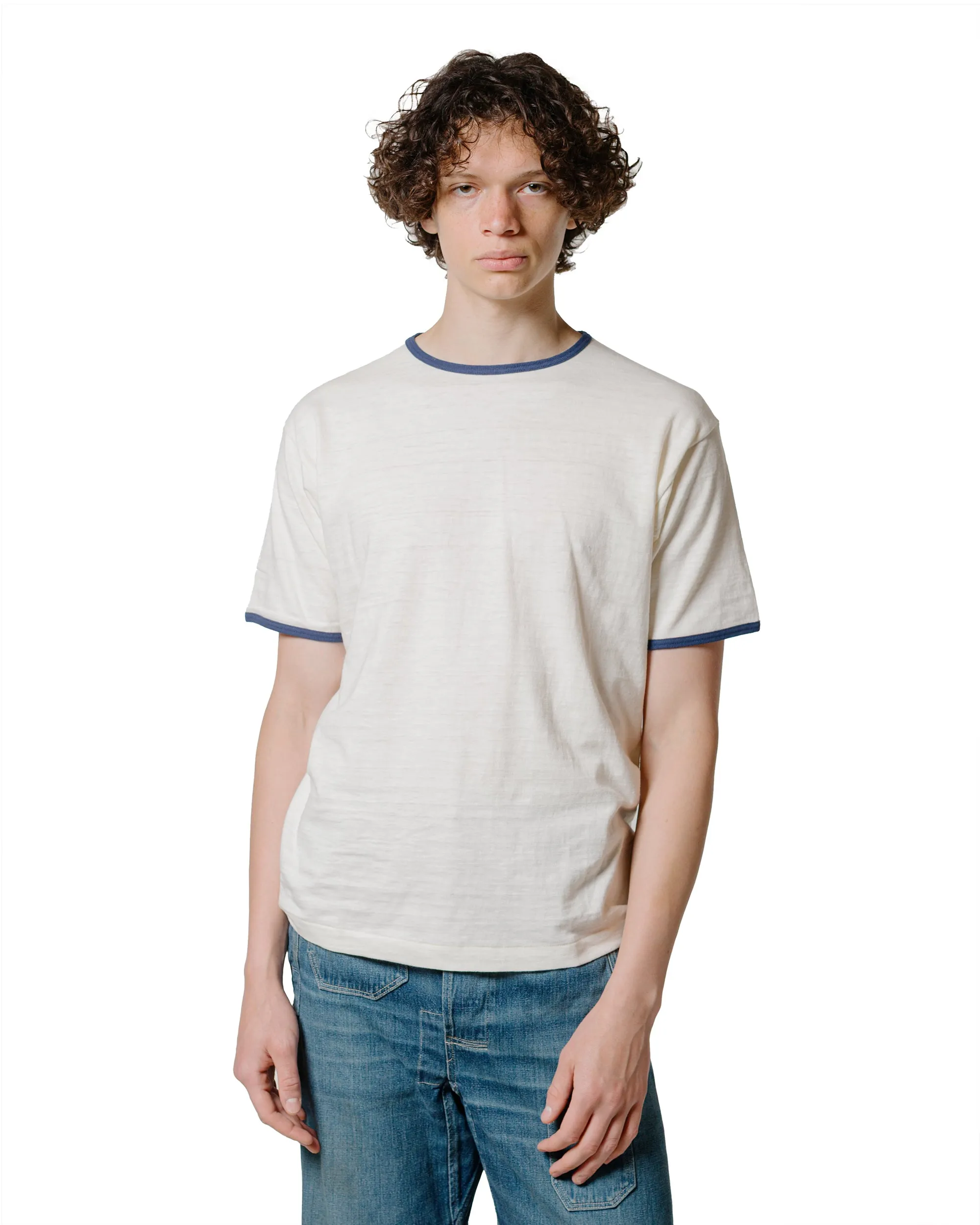 Playful Prints Warehouse Lot. 4059 Ringer T Plain Cream/Navy