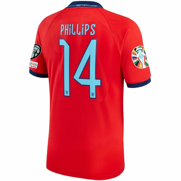 Nike England Kalvin Phillips Away Jersey 22/23 w/ Euro Qualifier Patches (Challenge Red/Blue Void) Cooling mesh