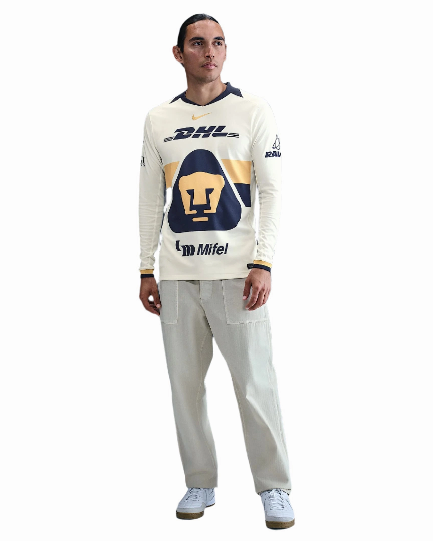 3D Knit Texture Nike Pumas UNAM 25/26 Long Sleeve Home Jersey (Sail/Club Gold)