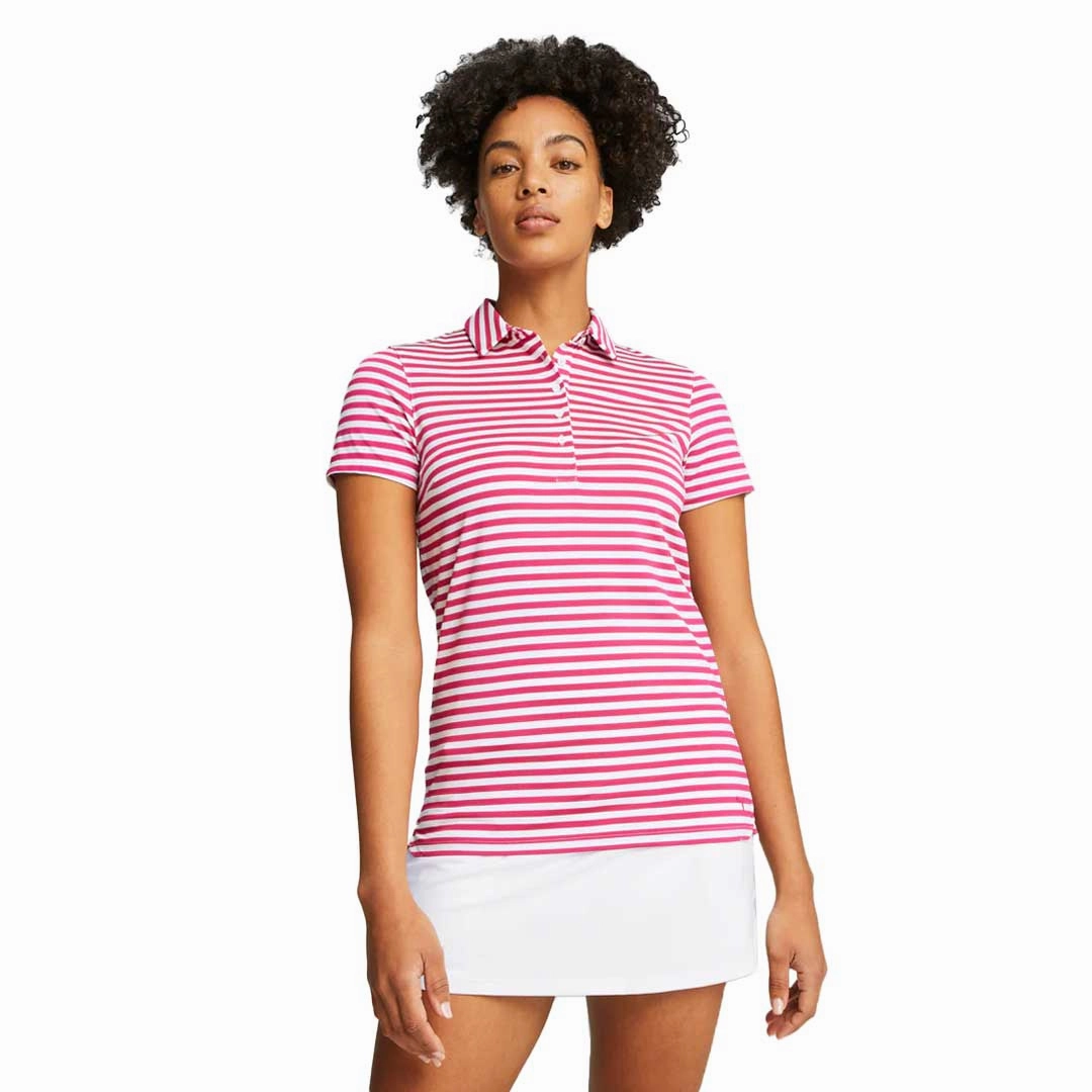 Puma - Women's MATTR Somer Stripe Short Sleeve Golf Polo (621880 07) Non Restrictive Mobility Cut All-Day Gear
