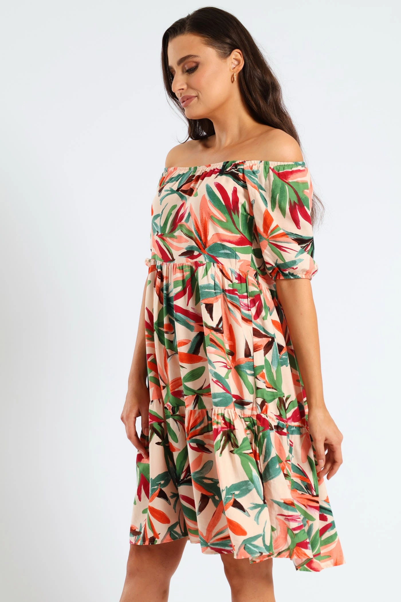 Calm Tone Statement Piece Printed Tiered Gypsy Mini Dress - Multi