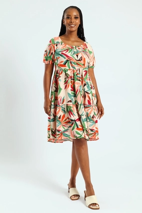 Printed Tiered Gypsy Mini Dress - Multi Scoop-Neck