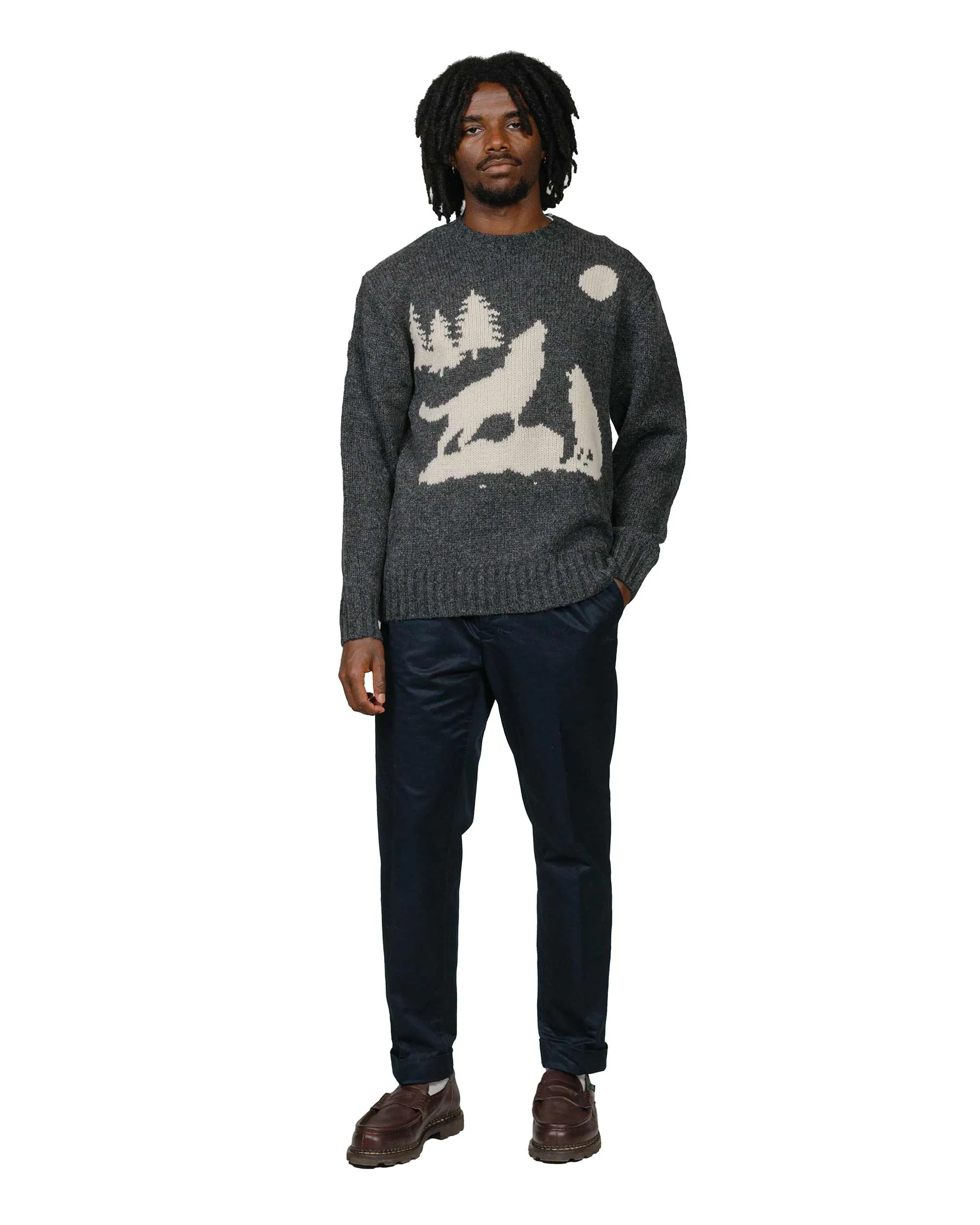 Beams Plus Crew Intarsia 3G Charcoal Grey Gym Wear